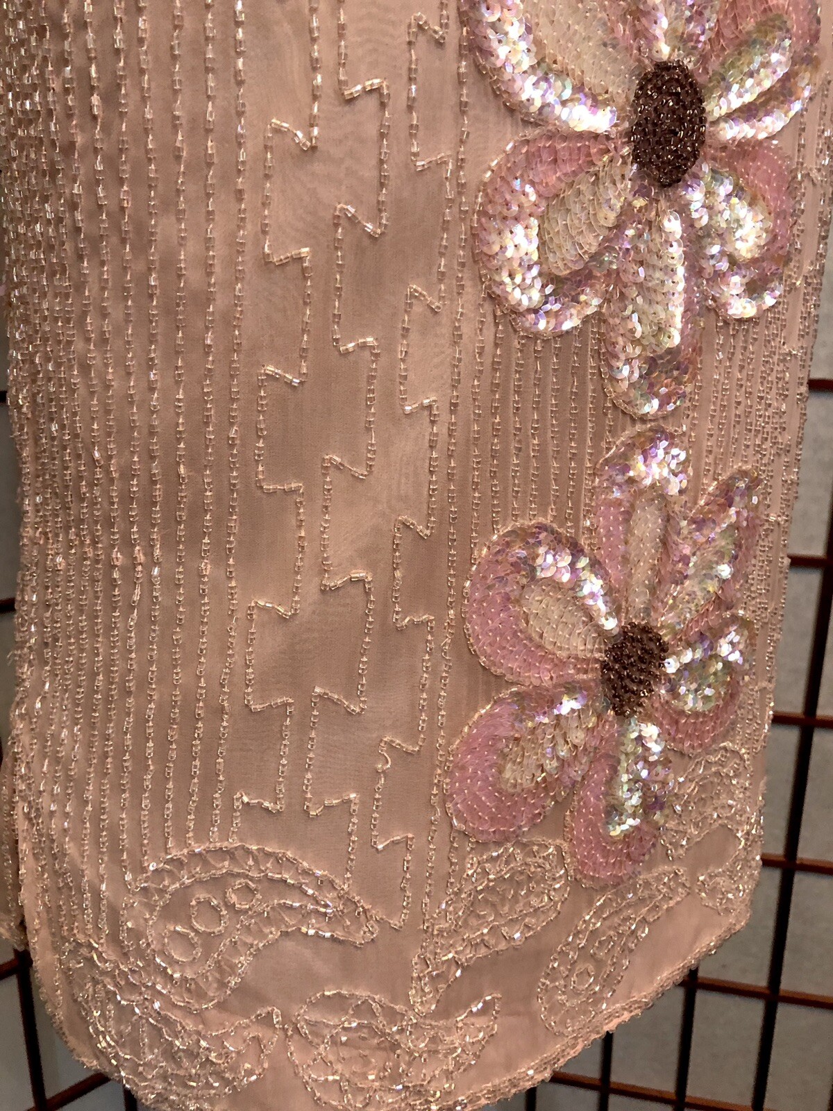 Vintage Beaded PINK Sequins Silk Women’s Shangri-La Hong Kong Shirt Blouse Top M