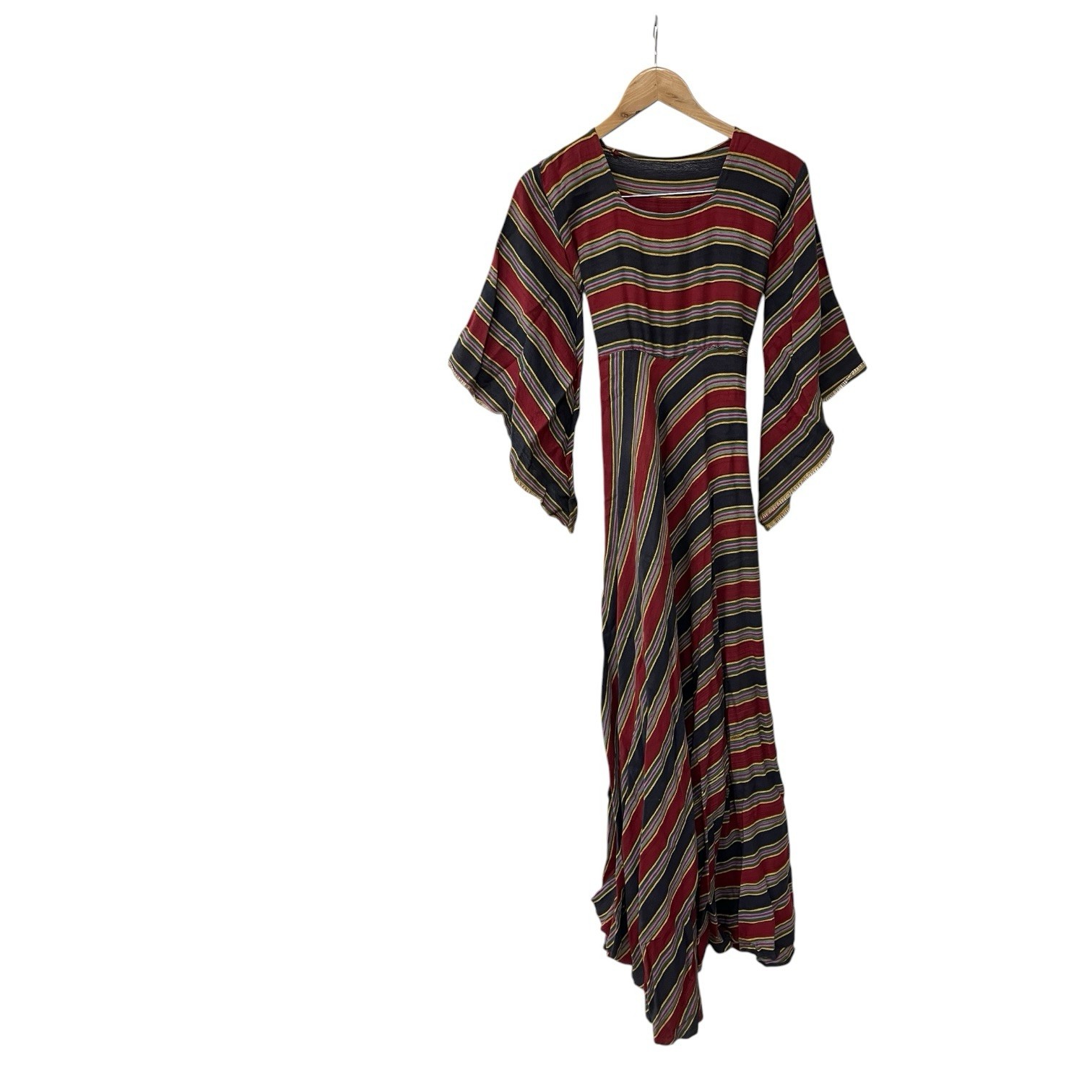 Vintage 70s Woven Stripe Angel Wing Maxi Dress Rikma Colors
