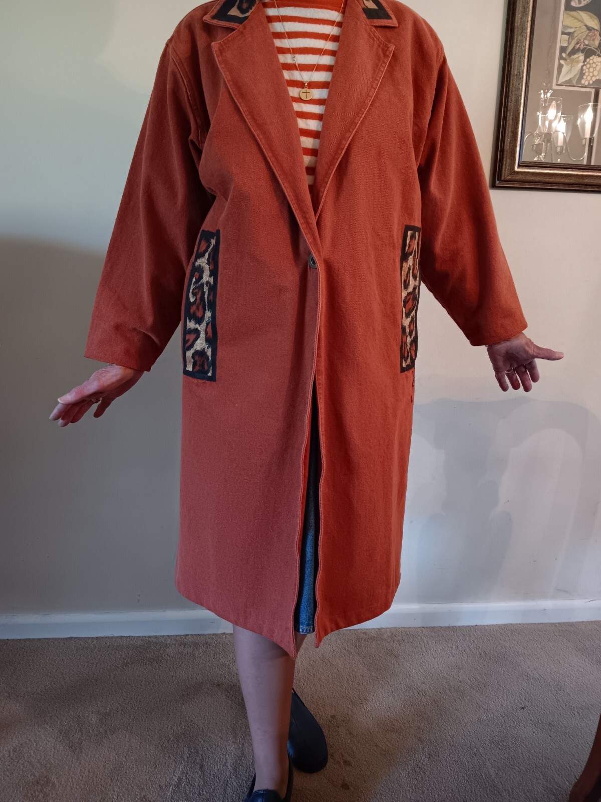 Vintage A YOZIE Hand Painted Long Coat – 100% Cotton Denim – Signed – One Size