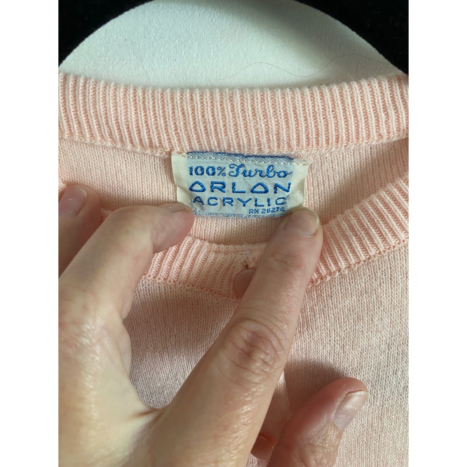 Vintage Deadstock Orlon Acrylic Light Pink Button Up Cardigan Sweater Crew Neck