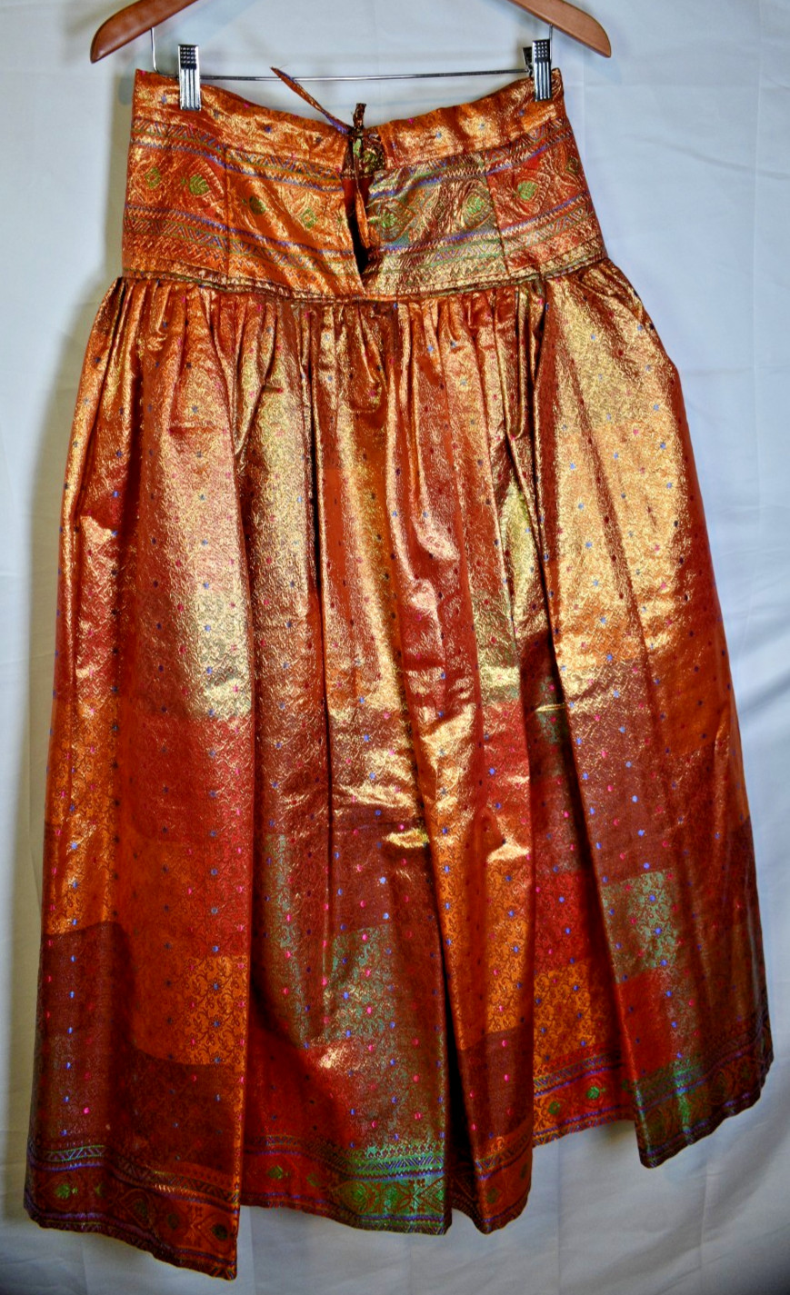 Vintage Indian Brocade Skirt & Jacket Set Gold Copper Silk Look Festival Wear