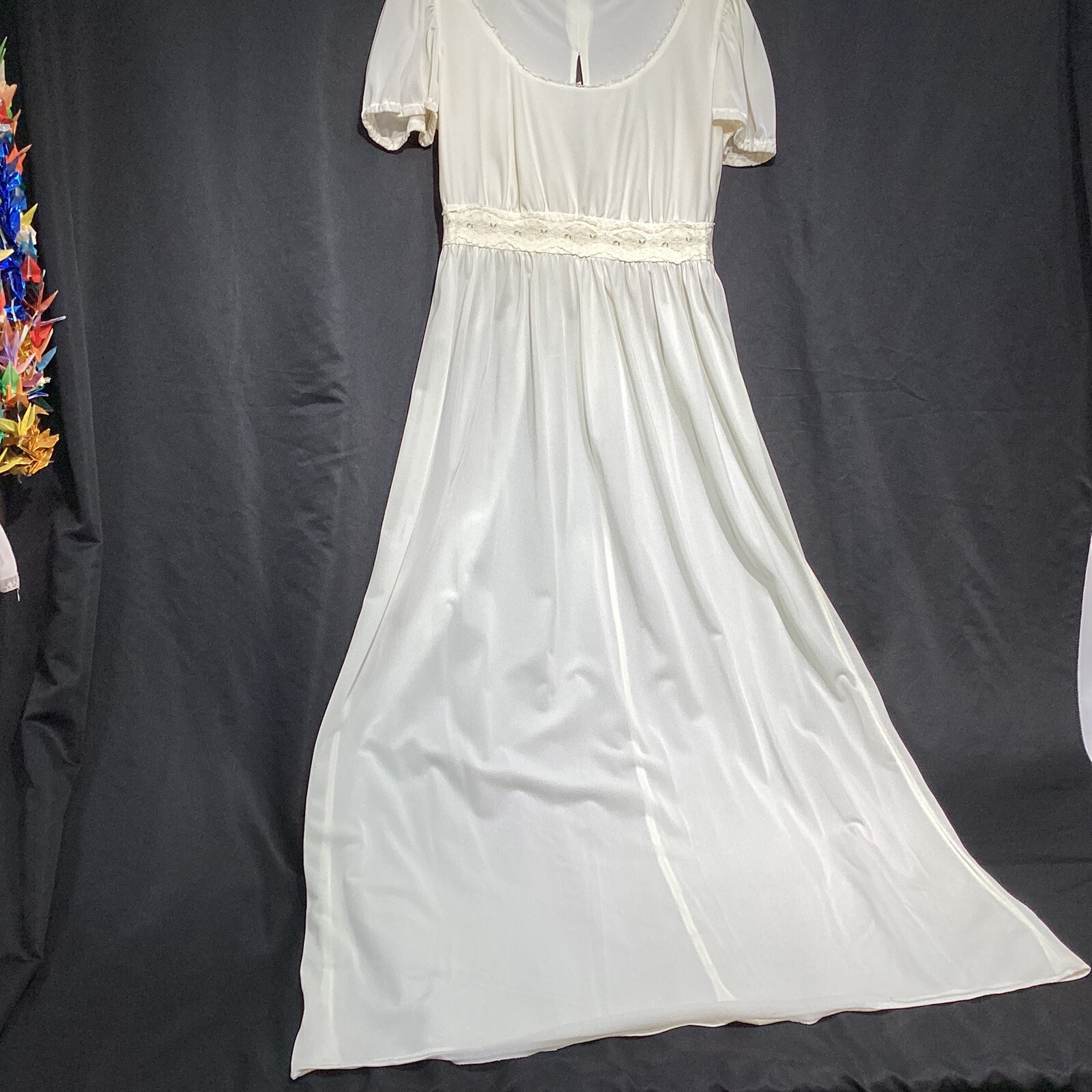 Vintage Nylon Night Gown Nightie Ivory Short Sleeve Empire Waist 36&Prime; bust