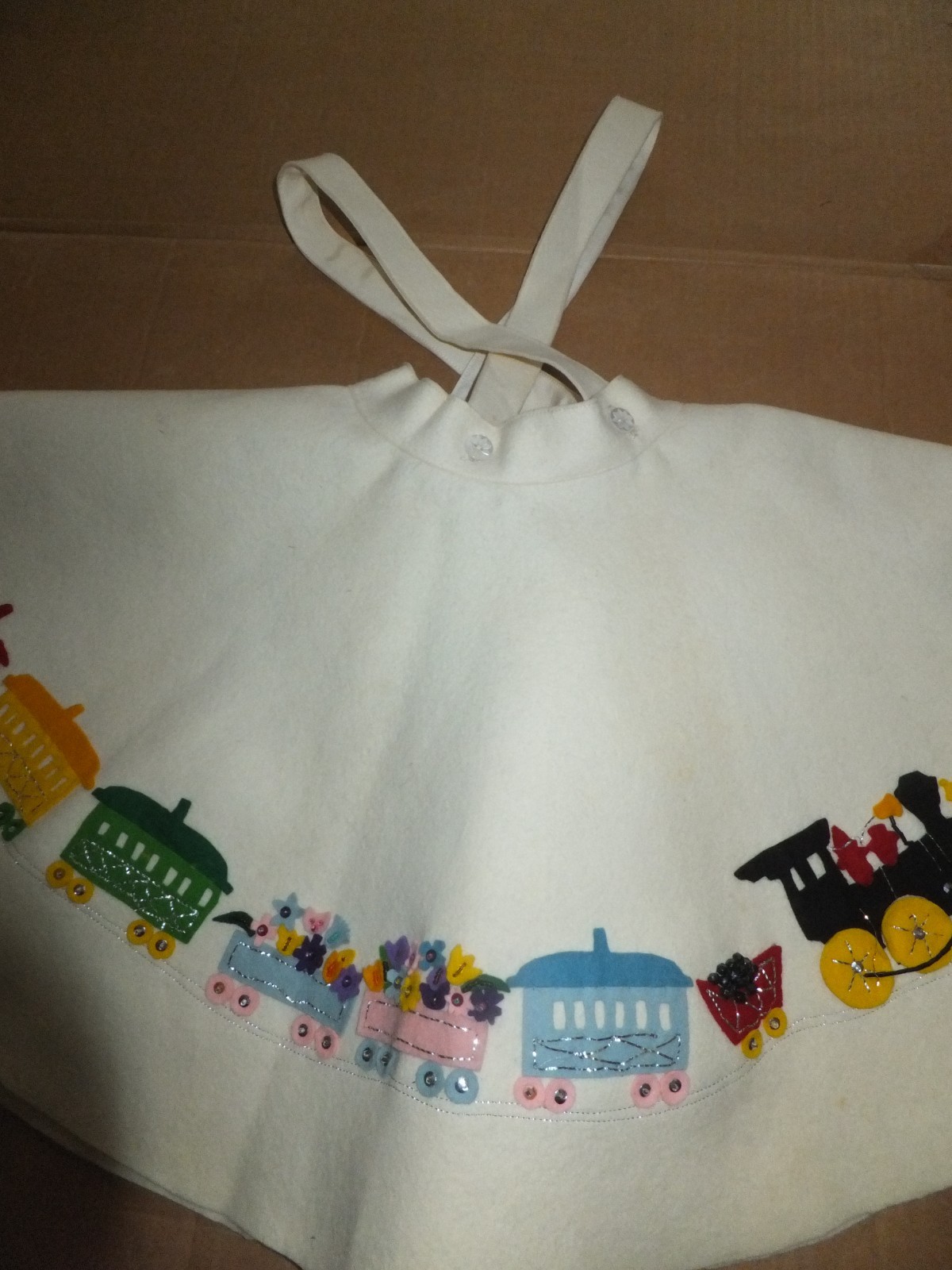 Vintage Child&rsquo;s Wool Felt Swing Skirt Train Template Applique Hand Made w Straps