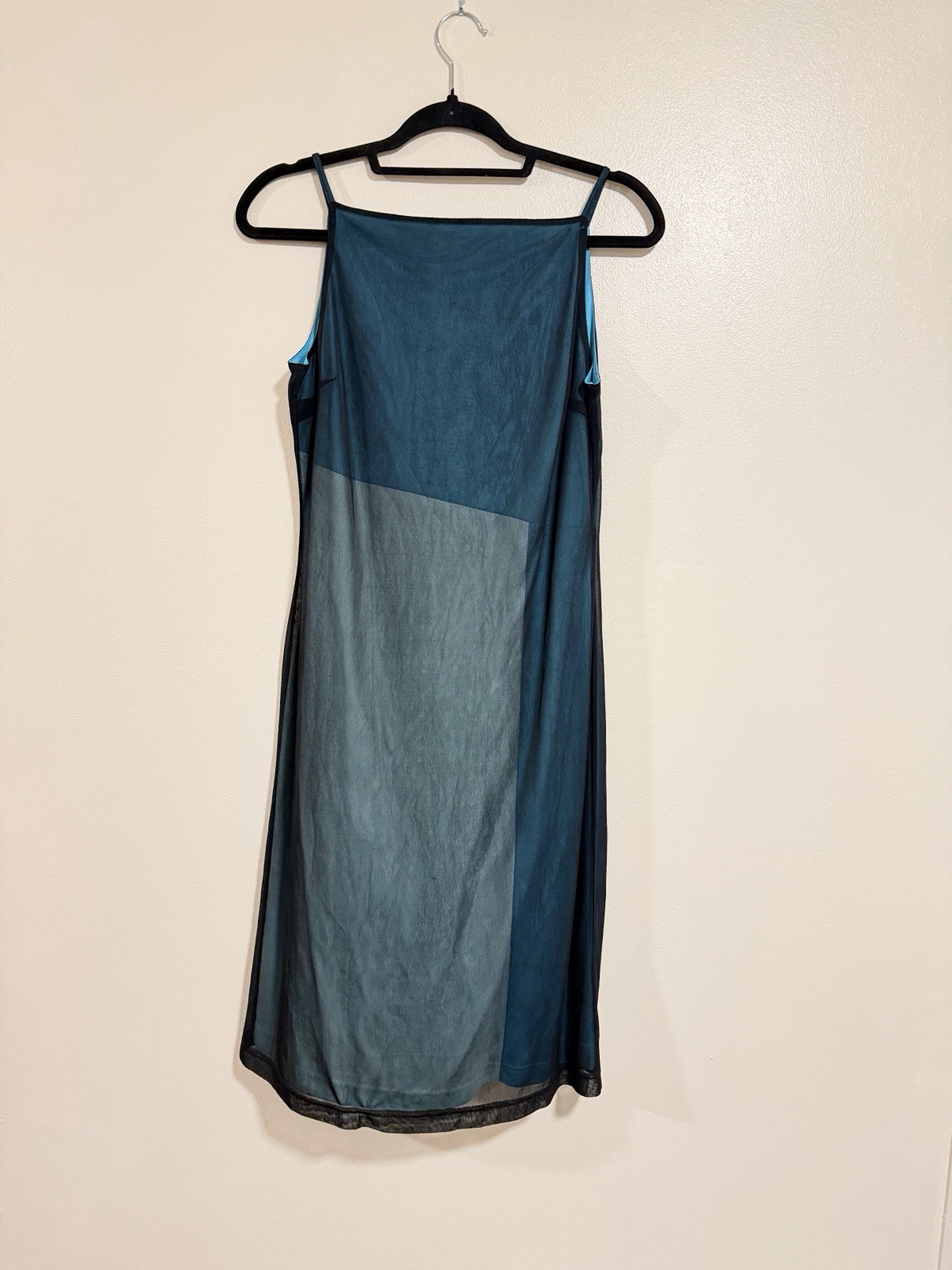 NWT Vintage 90s Express Color Block Dress Turquoise Black Mesh Sz 7/8 Y2K Party
