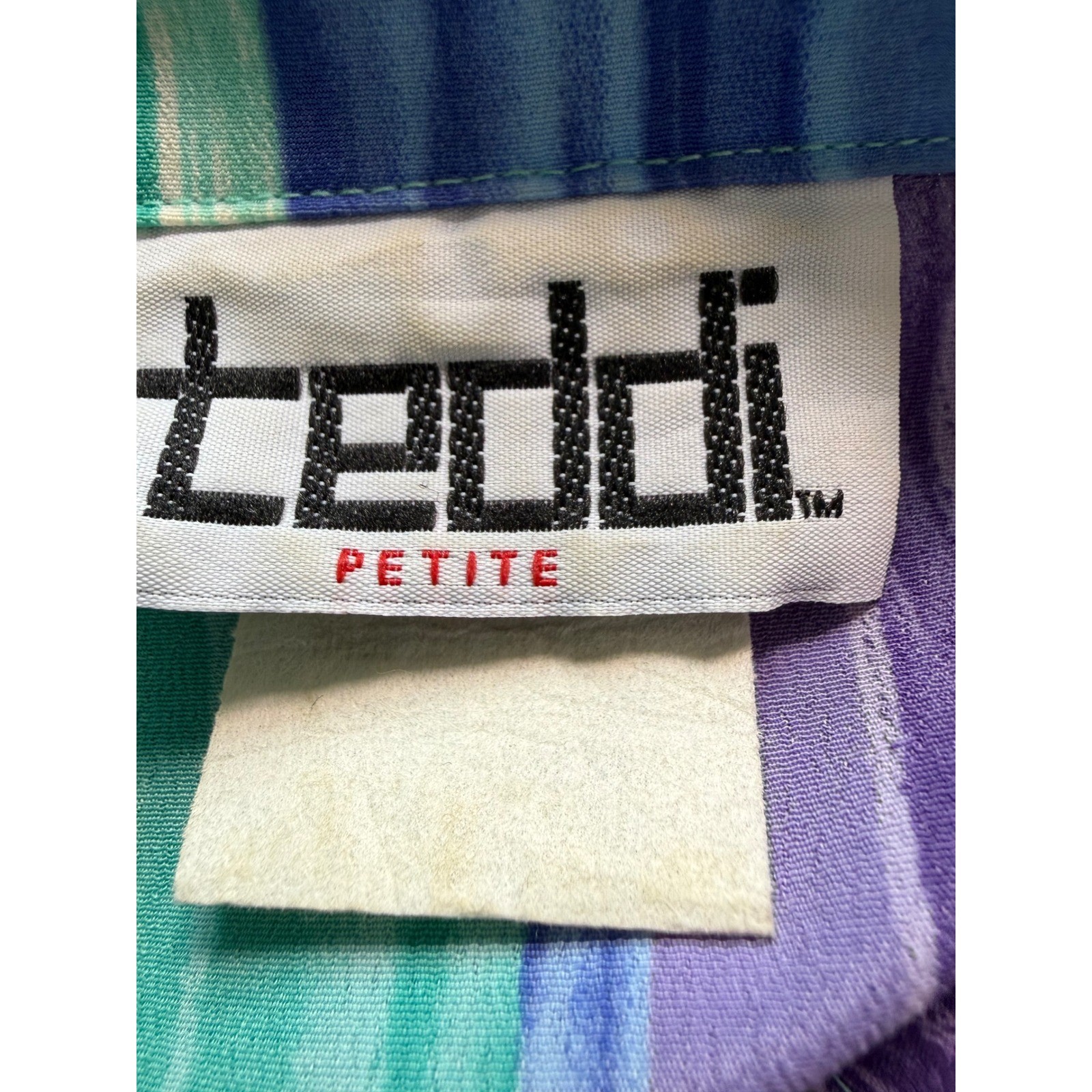 Teddi Petite Vintage Abstract Stripe Zip Up Bomber Jacket Purple Blue Green L