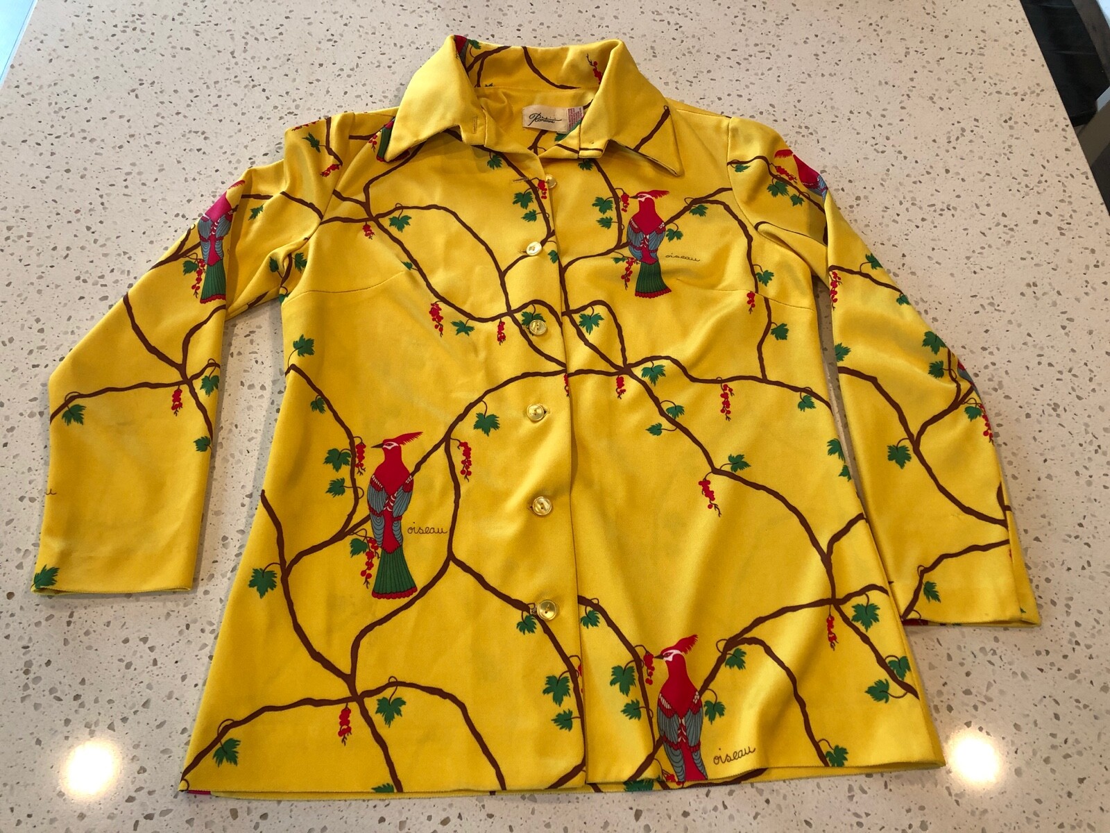 VTG 60&rsquo;s 70&rsquo;s Rontirri Blouse Shirt Oiseau Bird French All Over Print Show