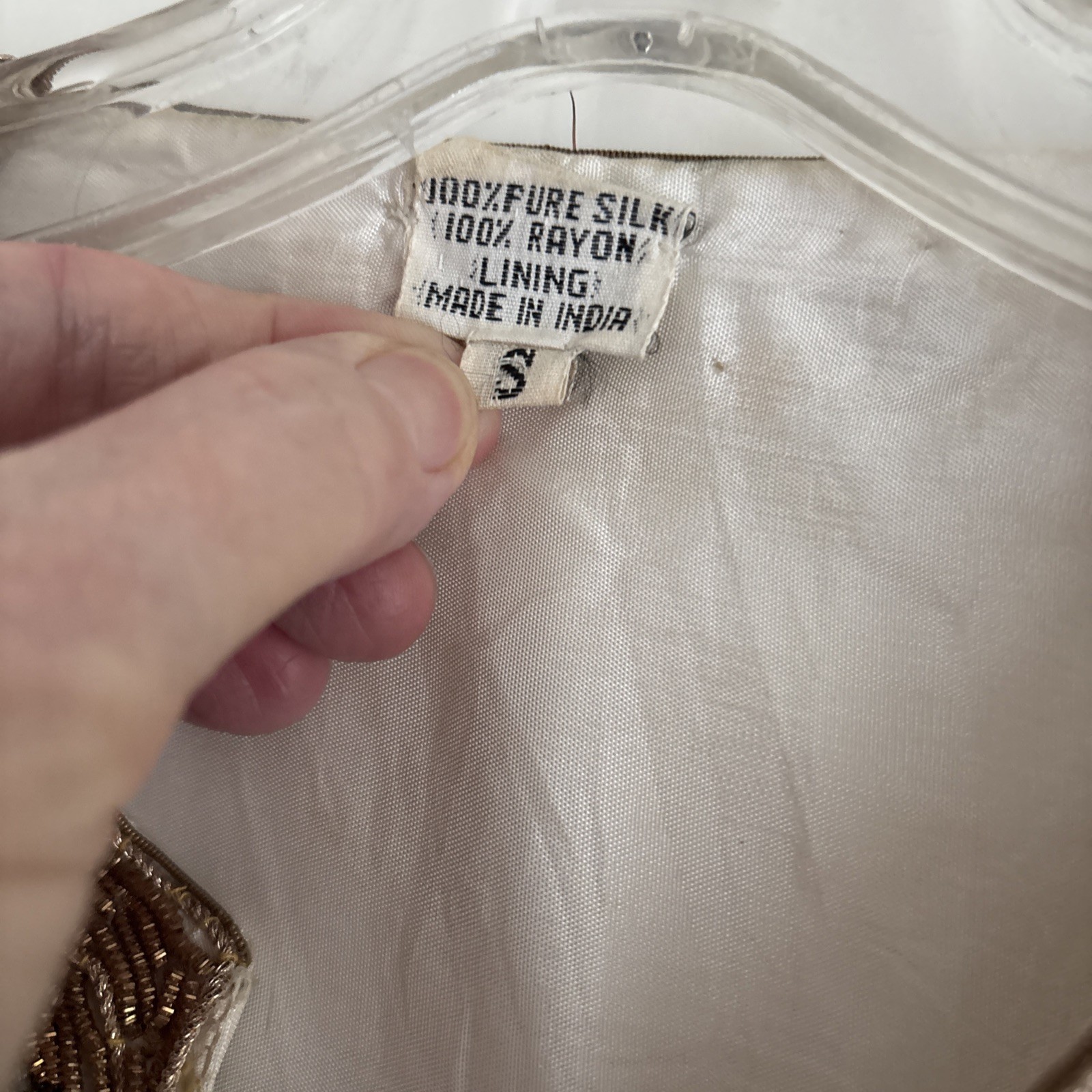 India Formal Beaded Evening Jacket Womens Small Silk Vintage Cream Gold 80s