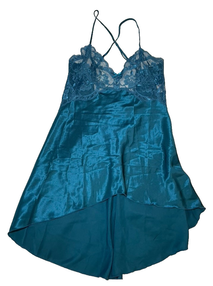 Vintage Shirley of Hollywood Aquamarine High-Low Backless Slip Dress Size L