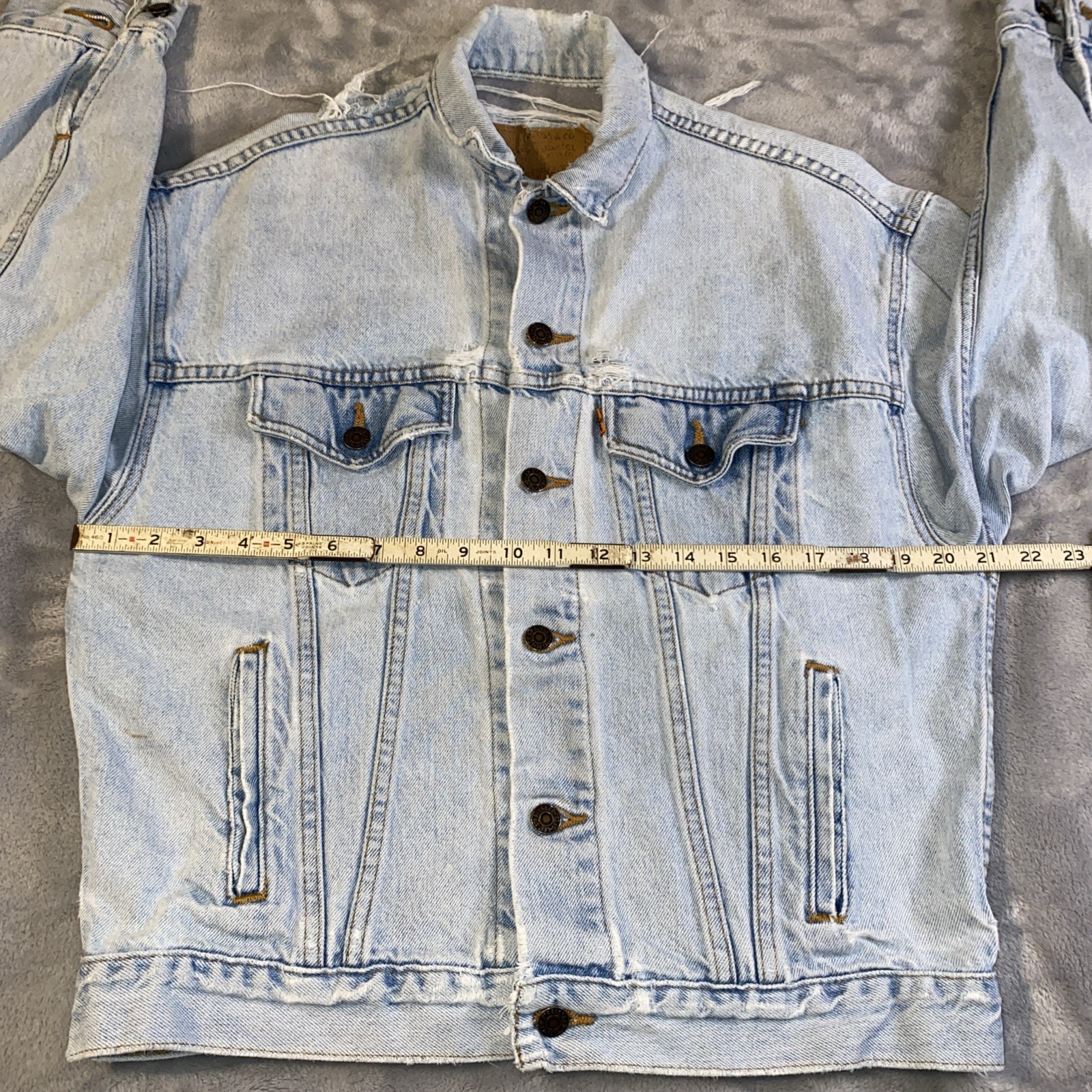 VTG Levis Orange Tab Trucker Jean Jacket 90’s Medium 12/14 Destroyed 57507 USA
