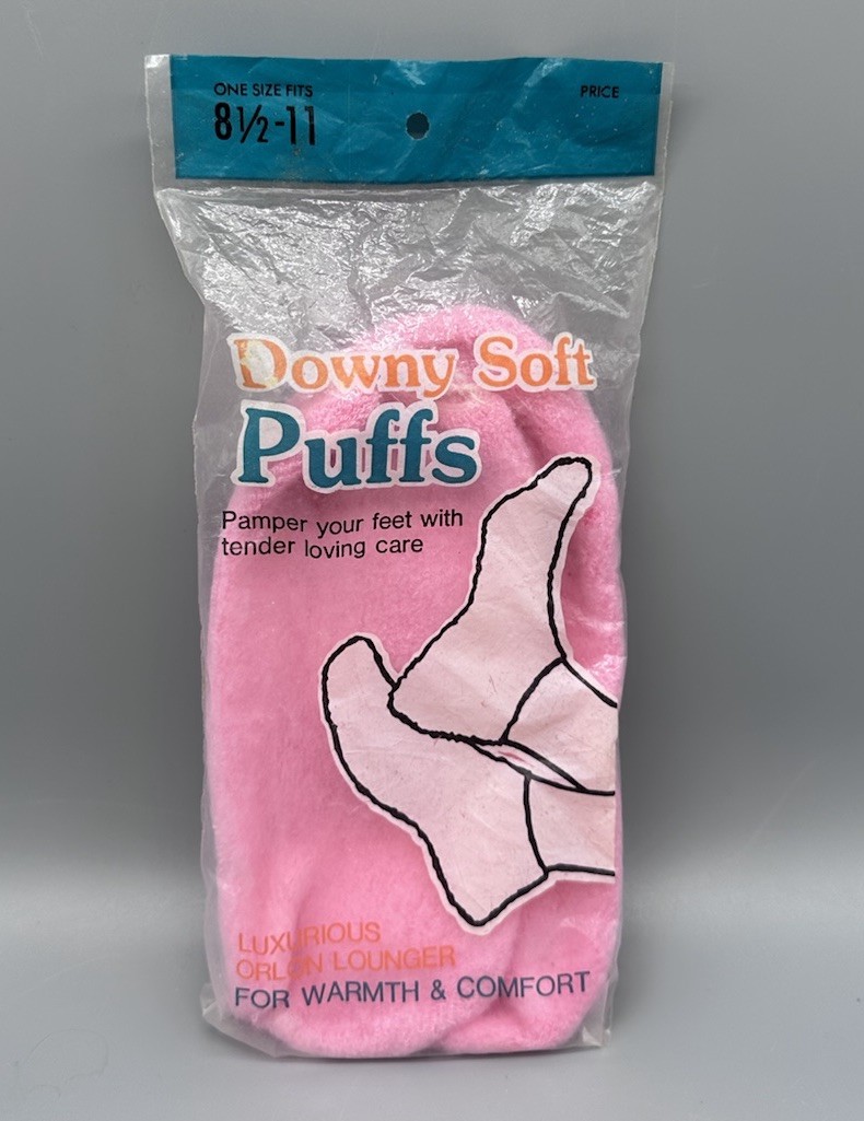 VTG Bootie Socks Womens Pink Downy Soft Puffs Made USA Size 8.5-11 New Old Stock