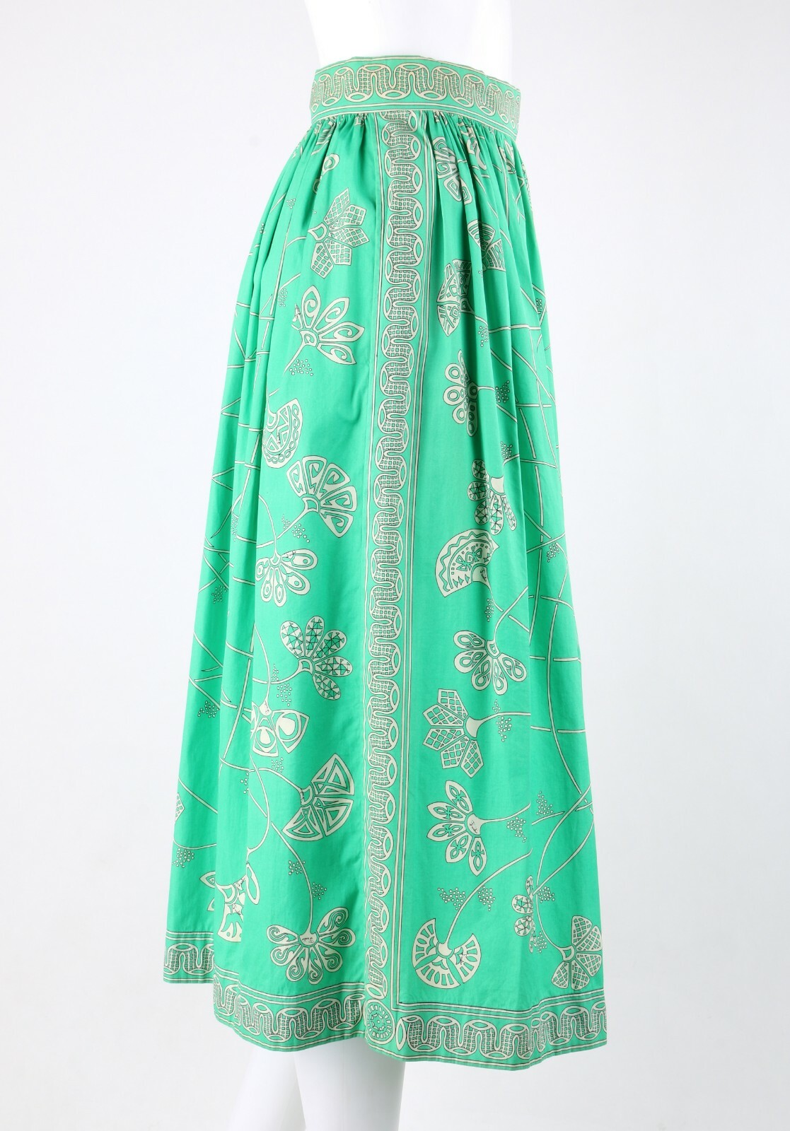 EMILIO PUCCI c.1976 « Chad » Print 2 Pc Green Cotton Shirt Skirt Dress Set