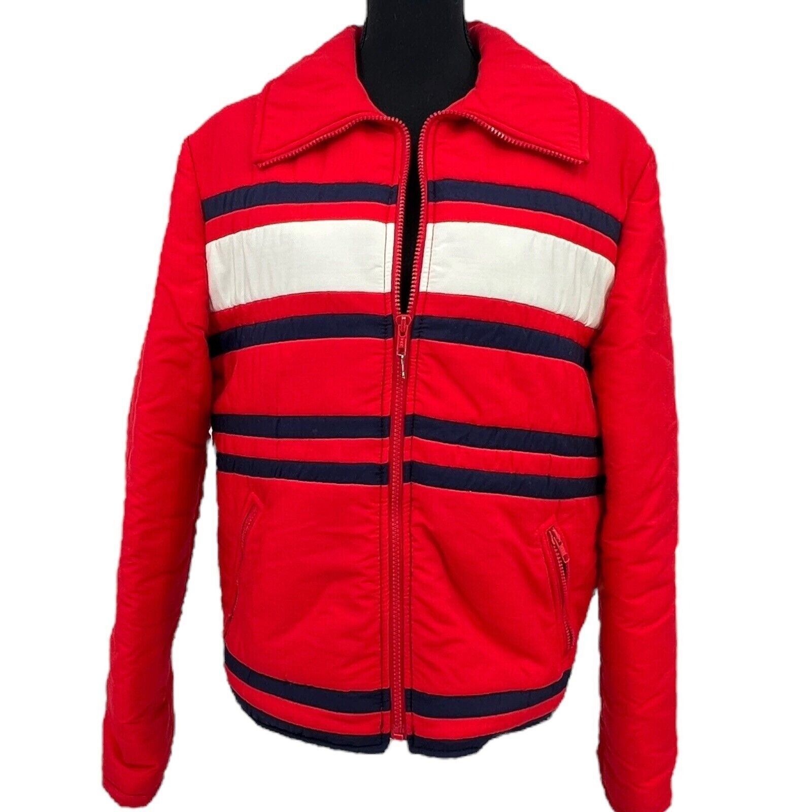 Vintage 70s Jean Claude Killy Ski Jacket Womens EU 40 S/M Red Racing Stripe Ski