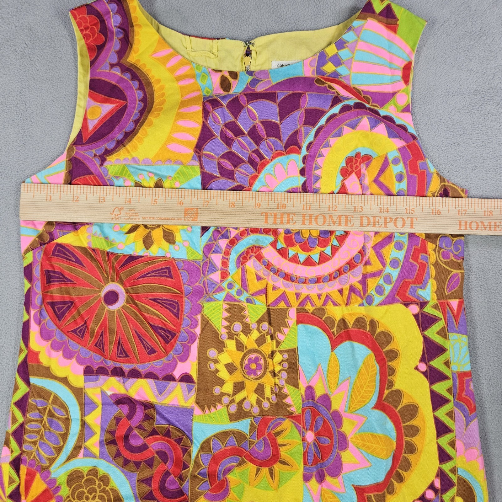VTG 1960s Screen Printed Psychedelic Shift Dress Size S Japanese Retro Mod Gogo