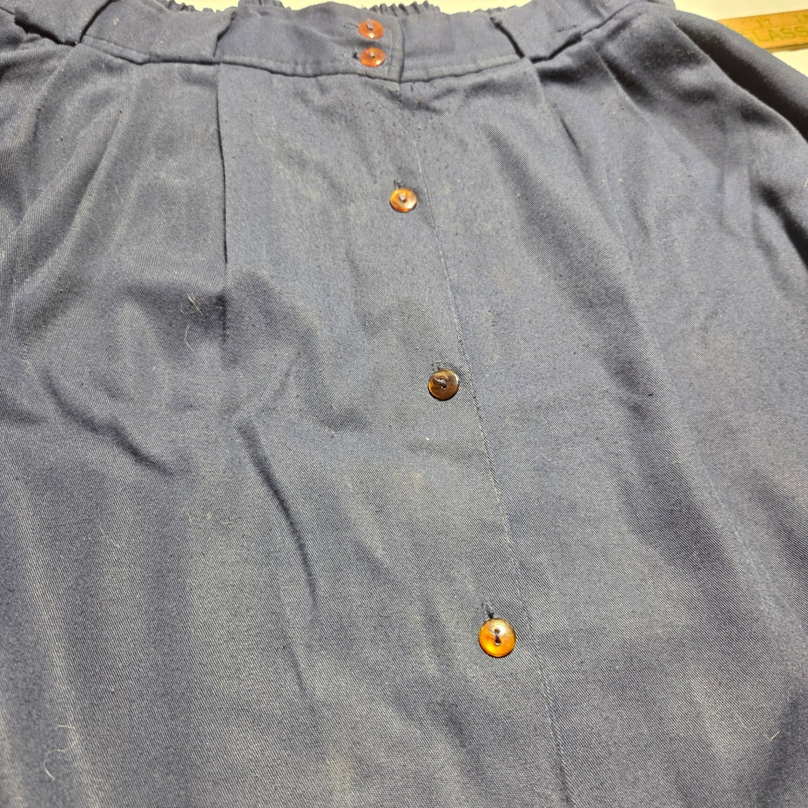 Vintage ILGWU Navy Blue Button Front Midi Skirt Union Made 13-14 Pre 1995