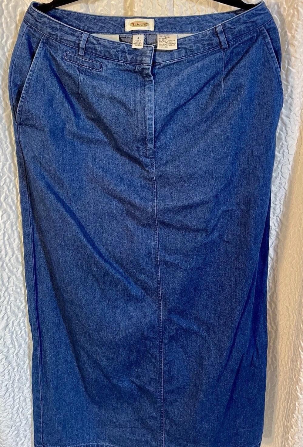 Vintage Talbots Deep Blue💙100% Cotton Denim Maxi Skirt Size 14 Long Slit EUC