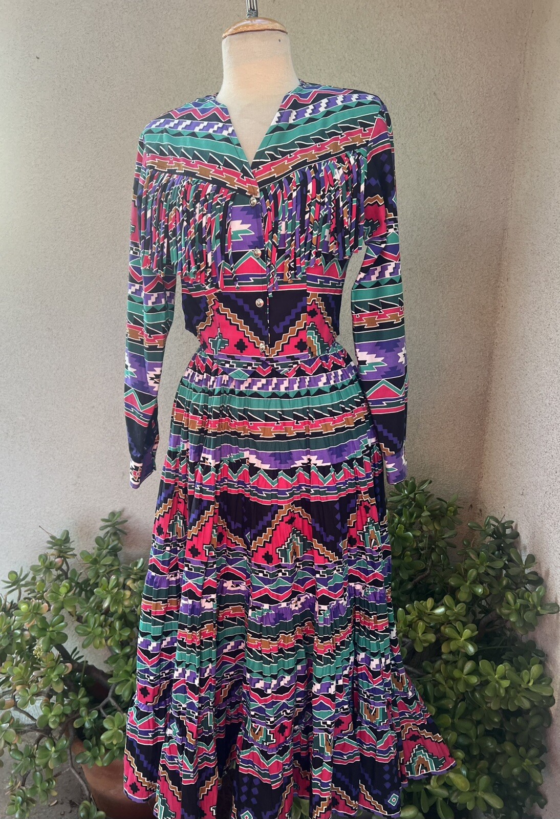 Vtg Southwestern 80s Circle T Top Skirt Set XS/M By Circle T