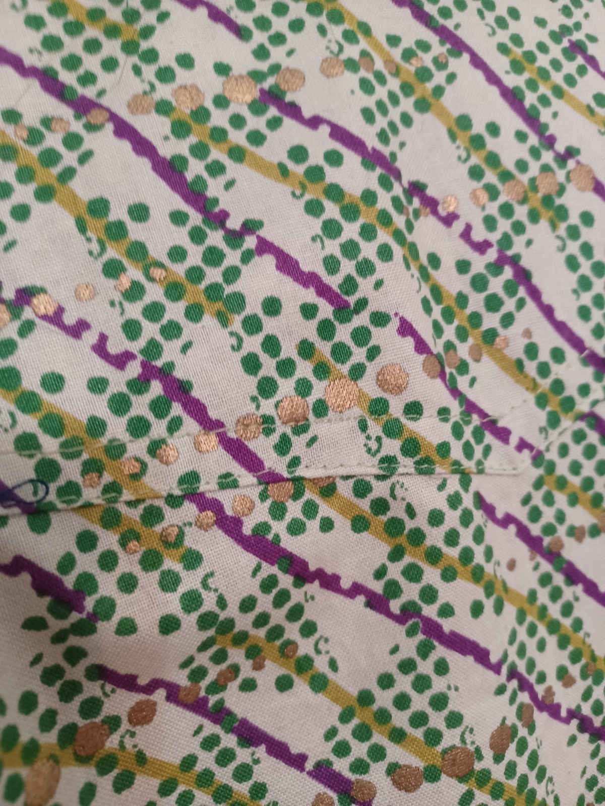 Vintage 1960s/70s Hand-Embroidered Green Purple Metallic Silver Mod Hippie Shirt