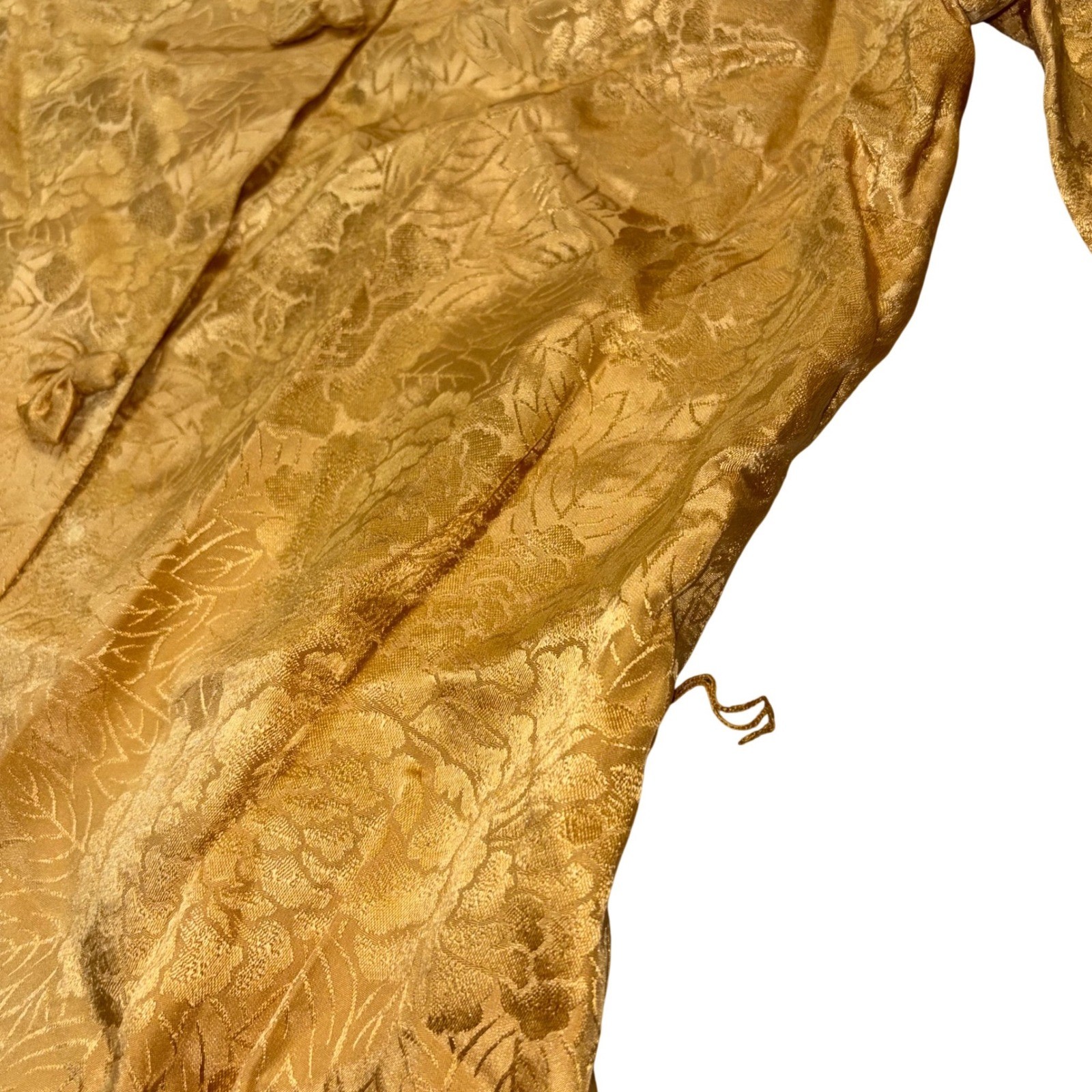 Vintage Dynasty Gold Silk Damask Floral Brocade Maxi Robe Gown Hong Kong S