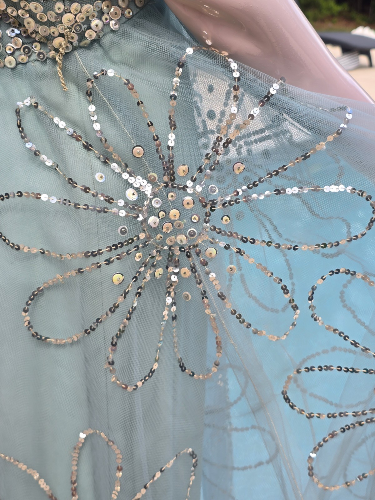 Victoria Royal Ltd. Vintage 60s Beaded Ice Blue Silk Formal Prom Dress size 18