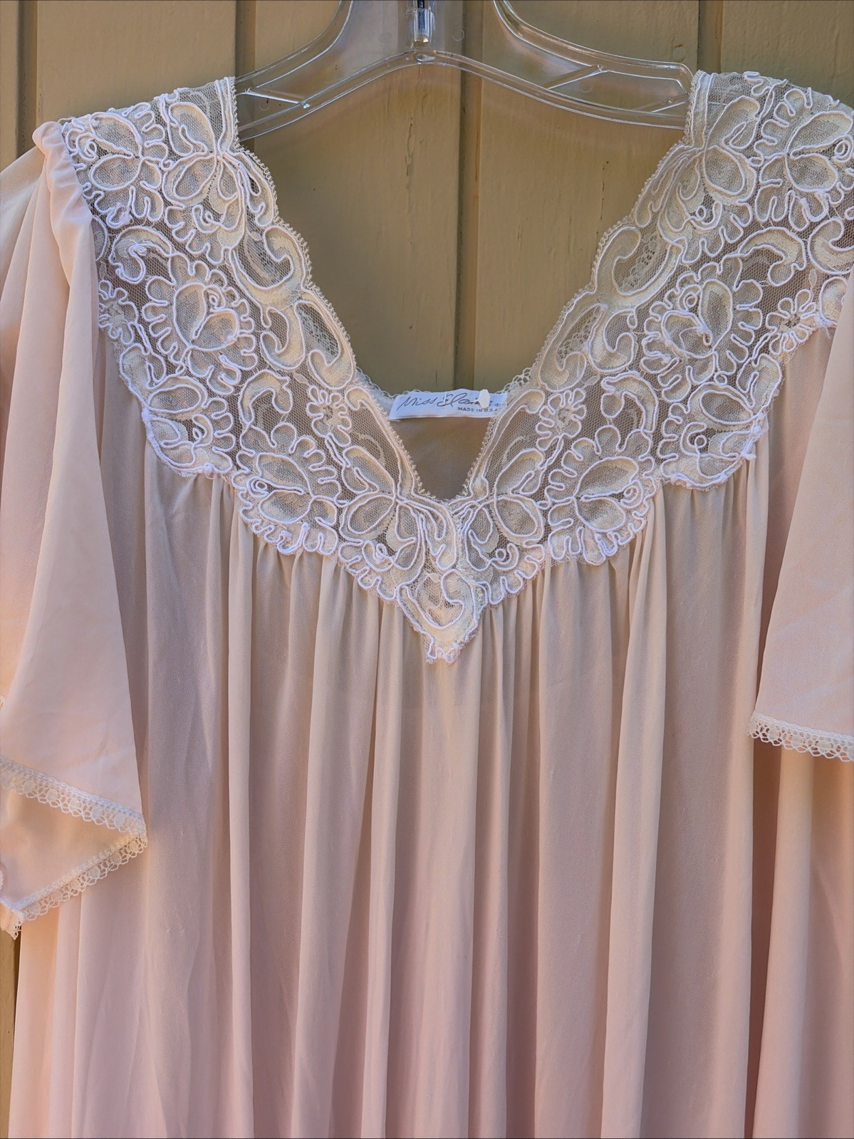 Miss Elaine Silky Nylon Nightgown XL Pink with White Lace Vtg 60-70s Lingerie