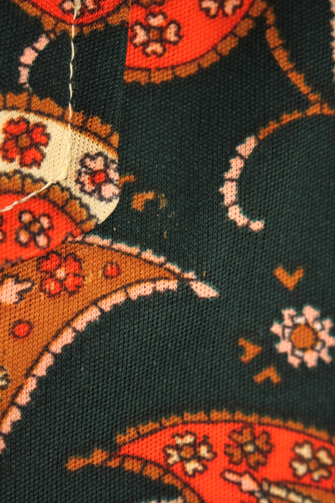 VTG Women&rsquo;s 60s 70s Forest Green & Orange Paisley Shirt Dress S/M 1960s 1970s