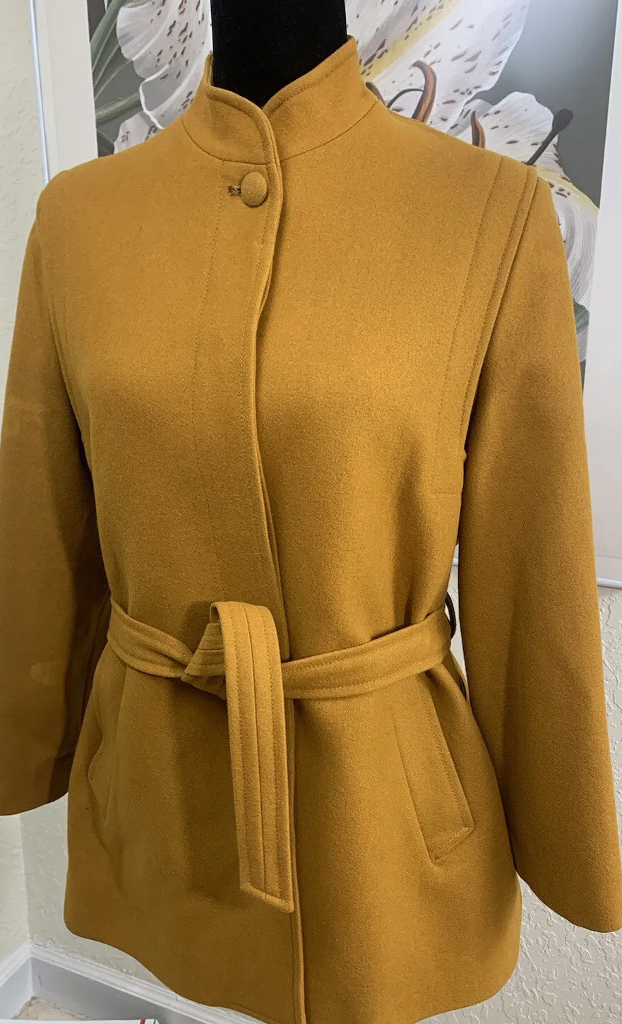 VTG 1940s Chitti Bang Mustard Yellow Coat US M 6 EU 42 Belt Wool Union Made