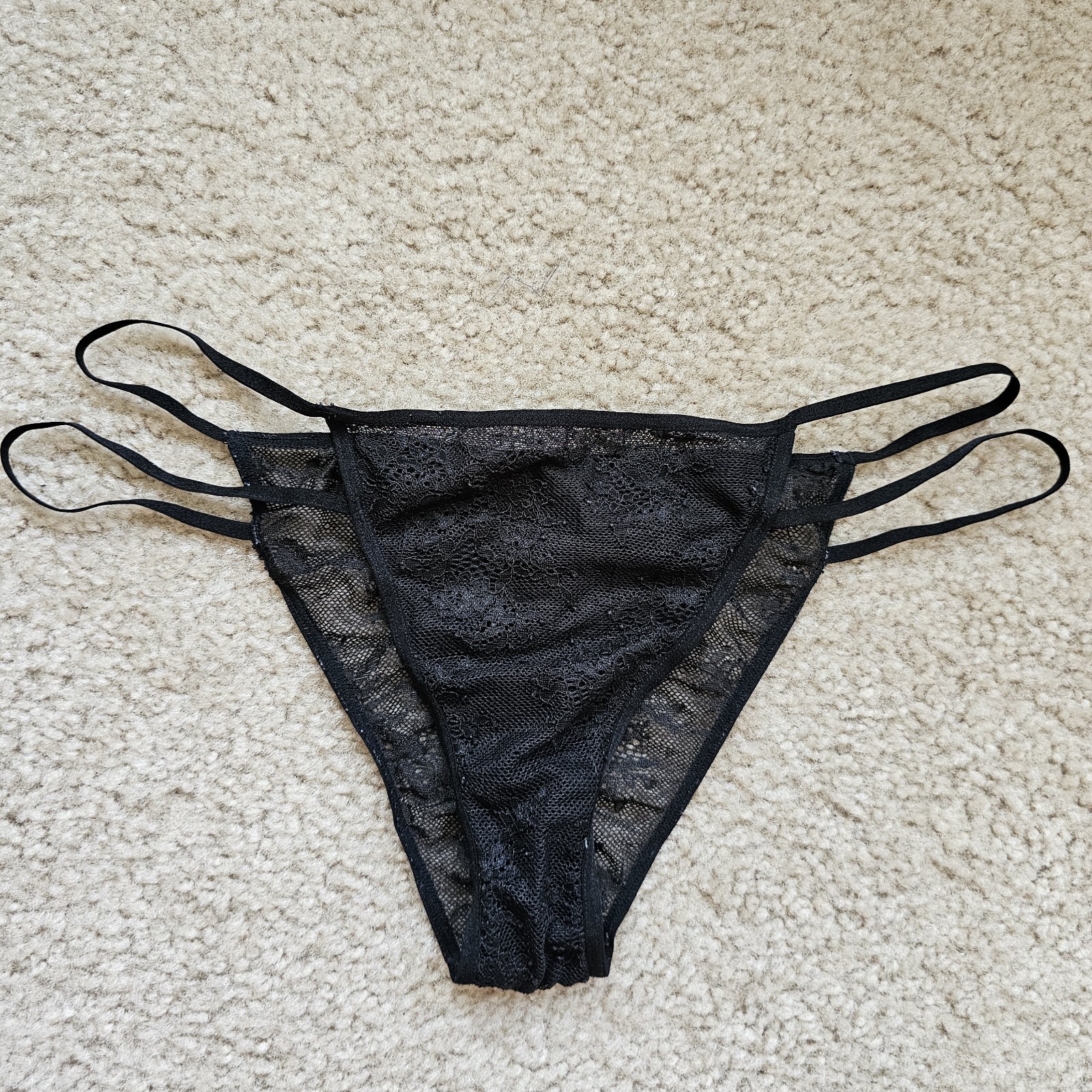 Victorias Secret 2015 very sexy itsy mini cheeky black lace sheer strappy