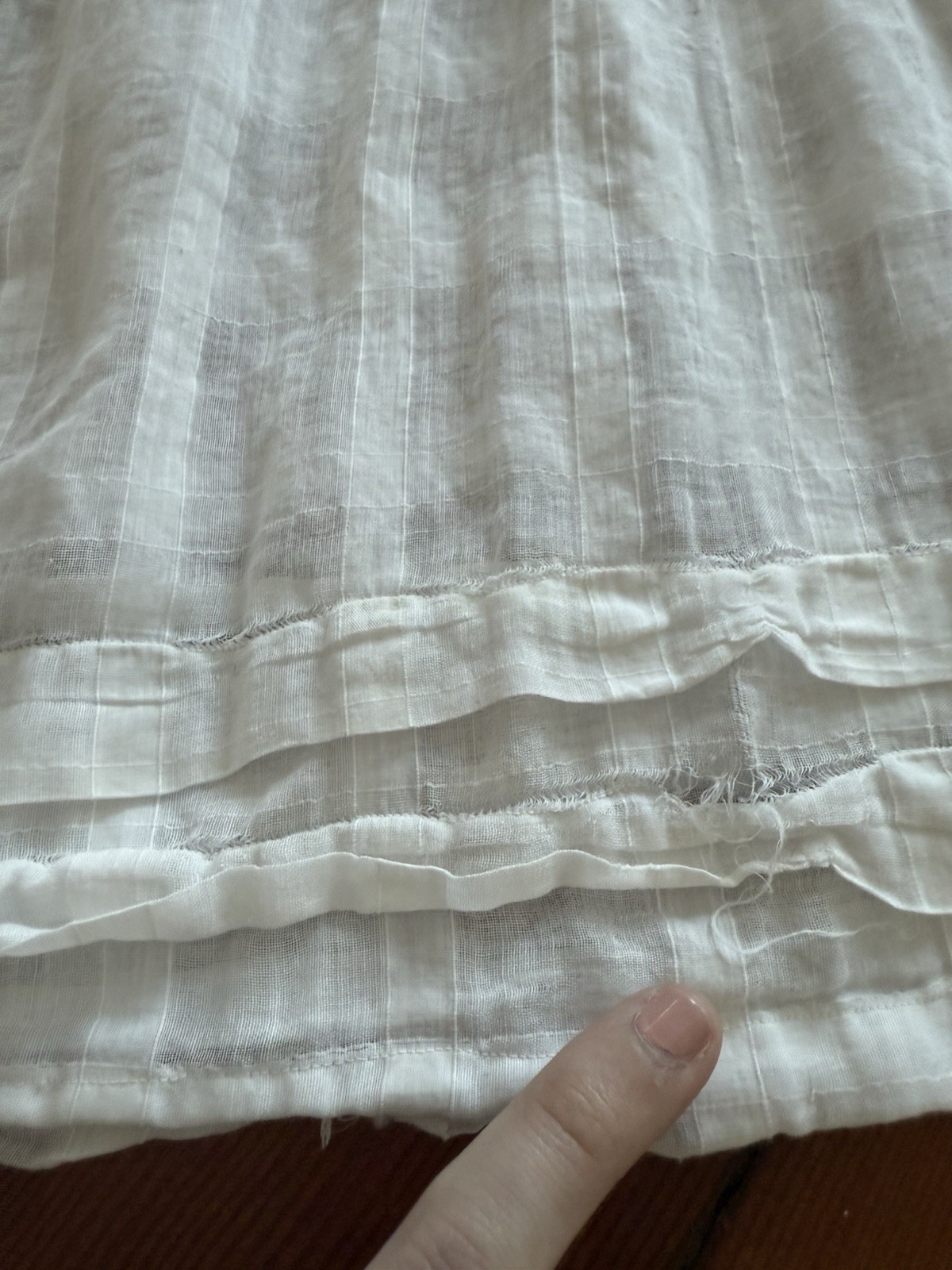Antique Edwardian Sheer Windowpane Cotton Voile Skirt w Boned/Corseted Waist