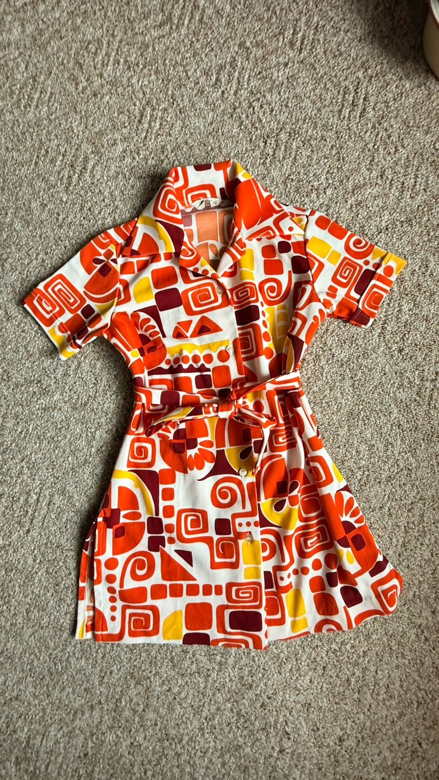 Vintage 70s Montgomery Wards Mod Tunic Top Geometric Circles L Size 32? Small?