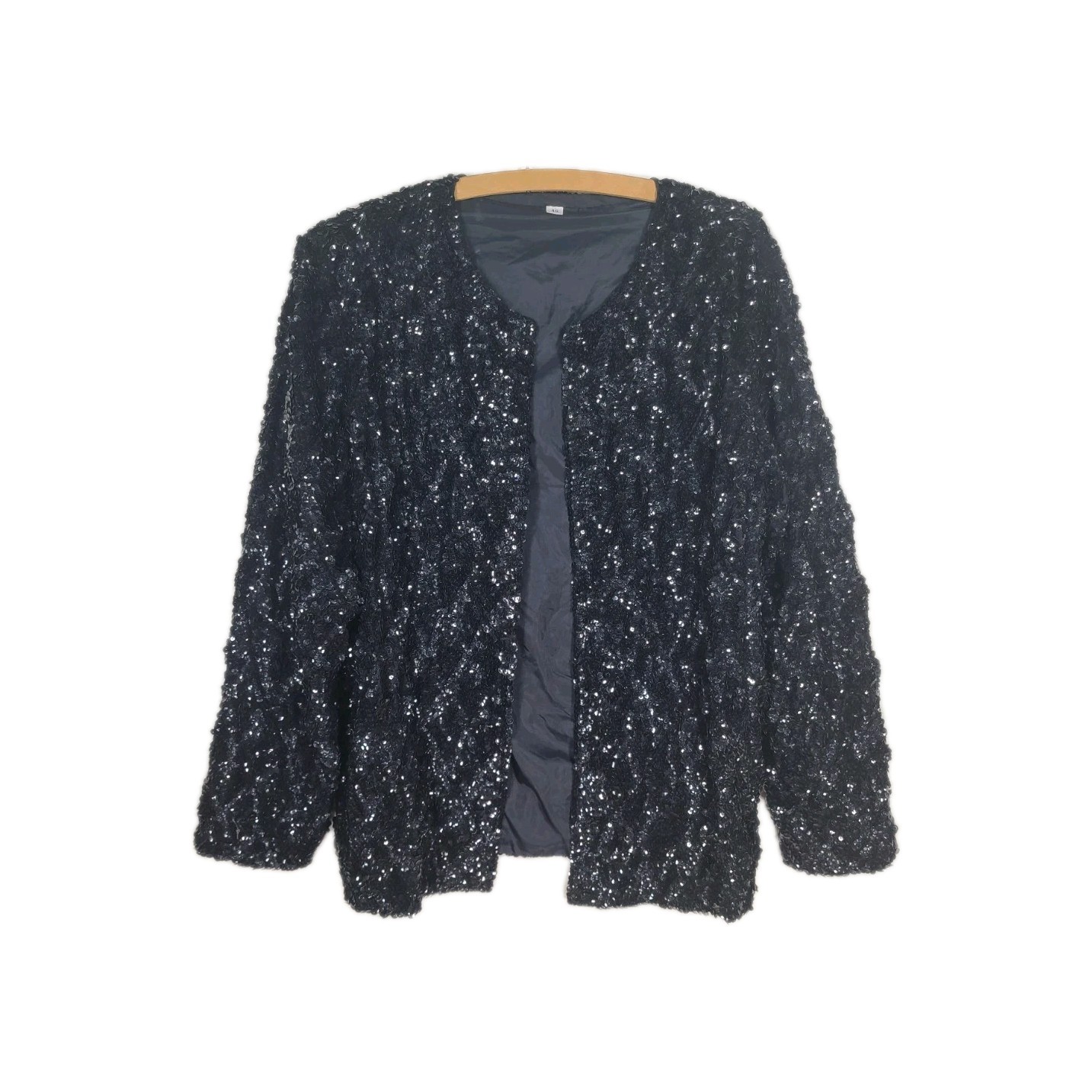 Vintage 1980s Black Sequin Jacket 46&Prime;b XL Minimal Squares Formal Evening Retro
