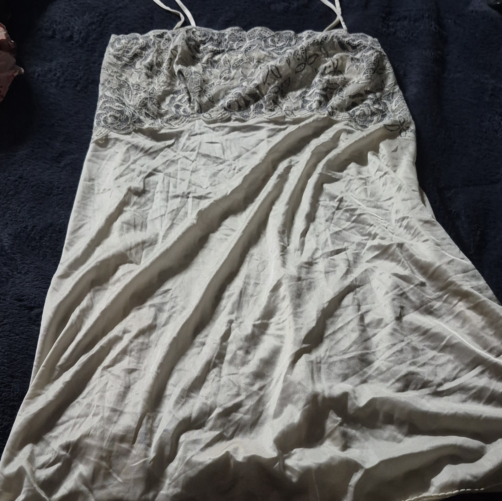 Bare Luxury Ivory Satin Lace Trim Spaghetti Strap Full Slip Lingerie