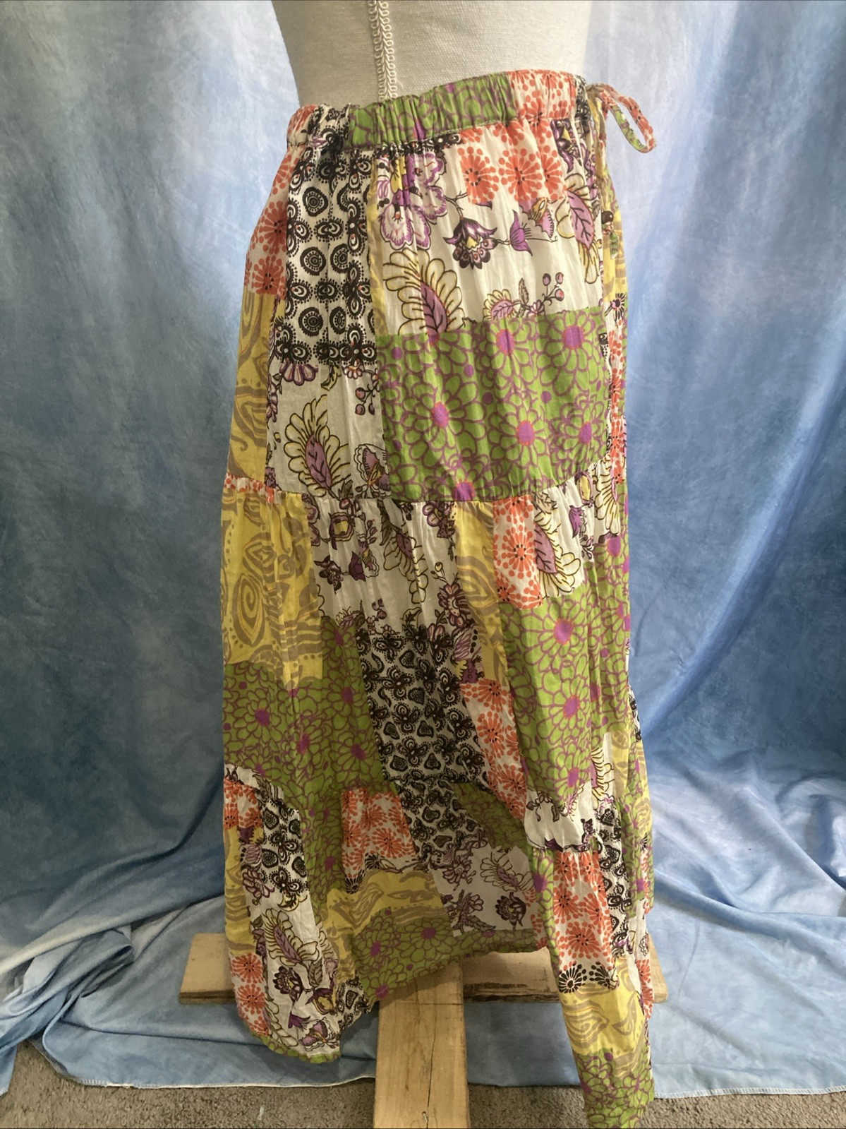 Vtg 90s Y2K White Stag Patchwork Cotton Maxi Skirt Small Tiered Boho Peasant EUC