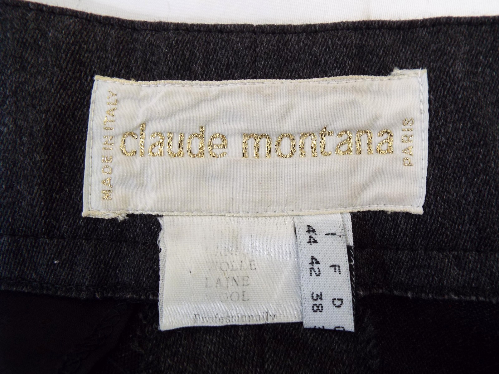Vintage 1980s Claude Montana Gray Wool Pant Suit Jacket Blazer Shoulder Pads SM