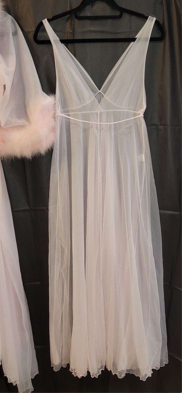 Vtg InTime 2 Layers Sheer Chiffon Lingerie gown Peignoir Robe S Pink Movie Star