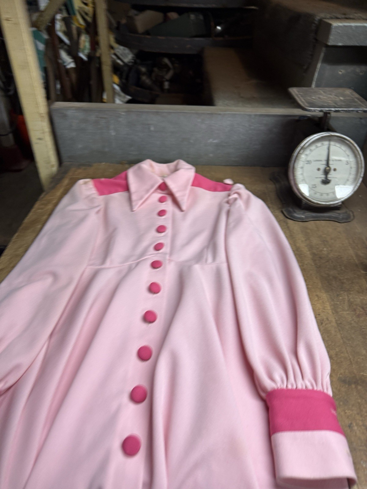 Vintage Early 1900s Retro Pink Button Up Dress Womens Workwear Clothing USA