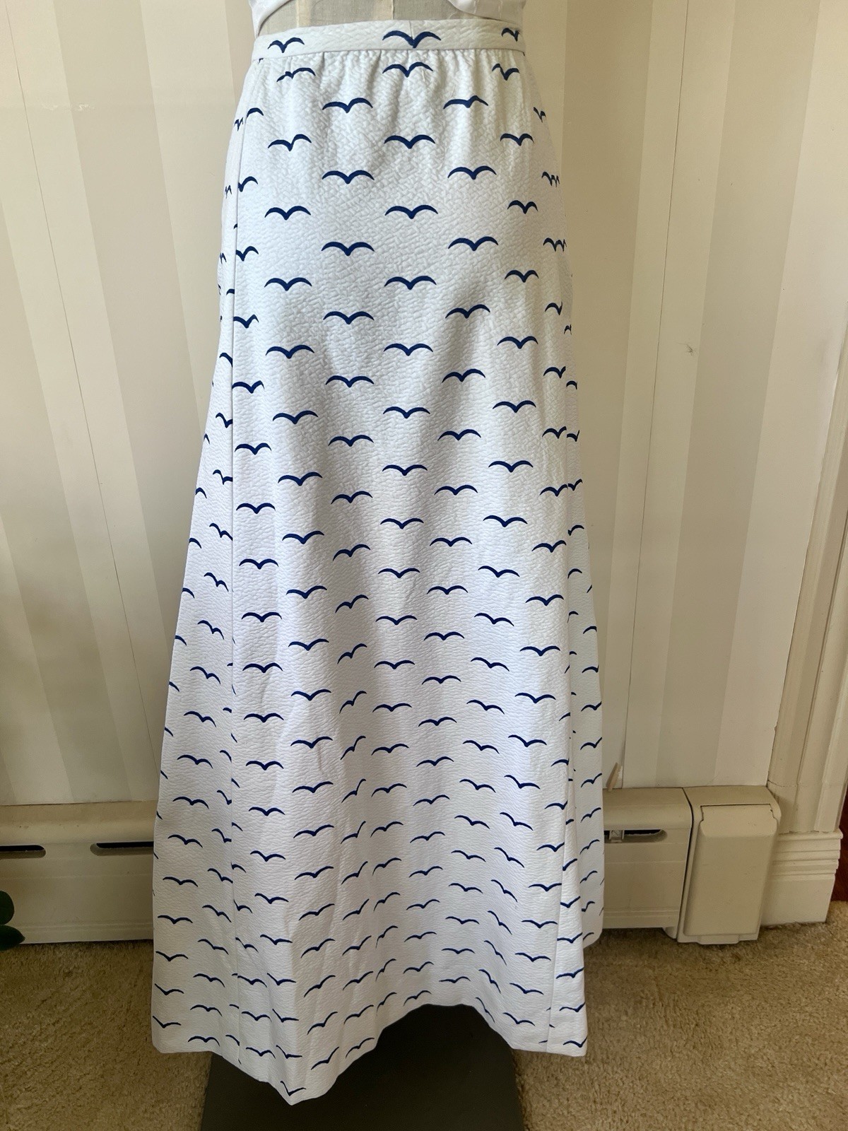 Vintage GIVENCHY 1970’s Full Length Skirt With Seagulls Made In France XS