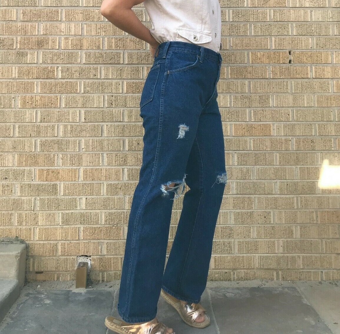 Vtg 80s Rustler wide leg dark wash flare jeans 28.5&Prime; dark denim casual everyday