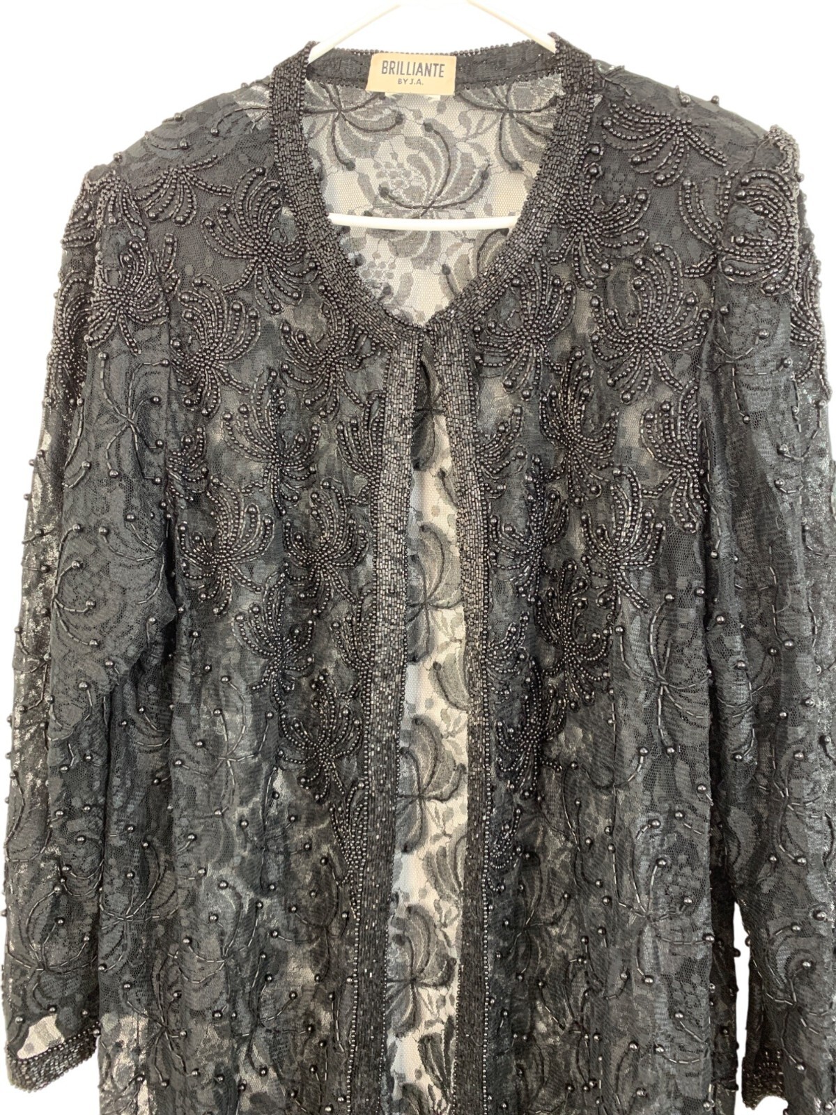 Rare VTG 90s Brilliante By J.A. Black Bead Lace Cardigan Jacket Mother of Bride
