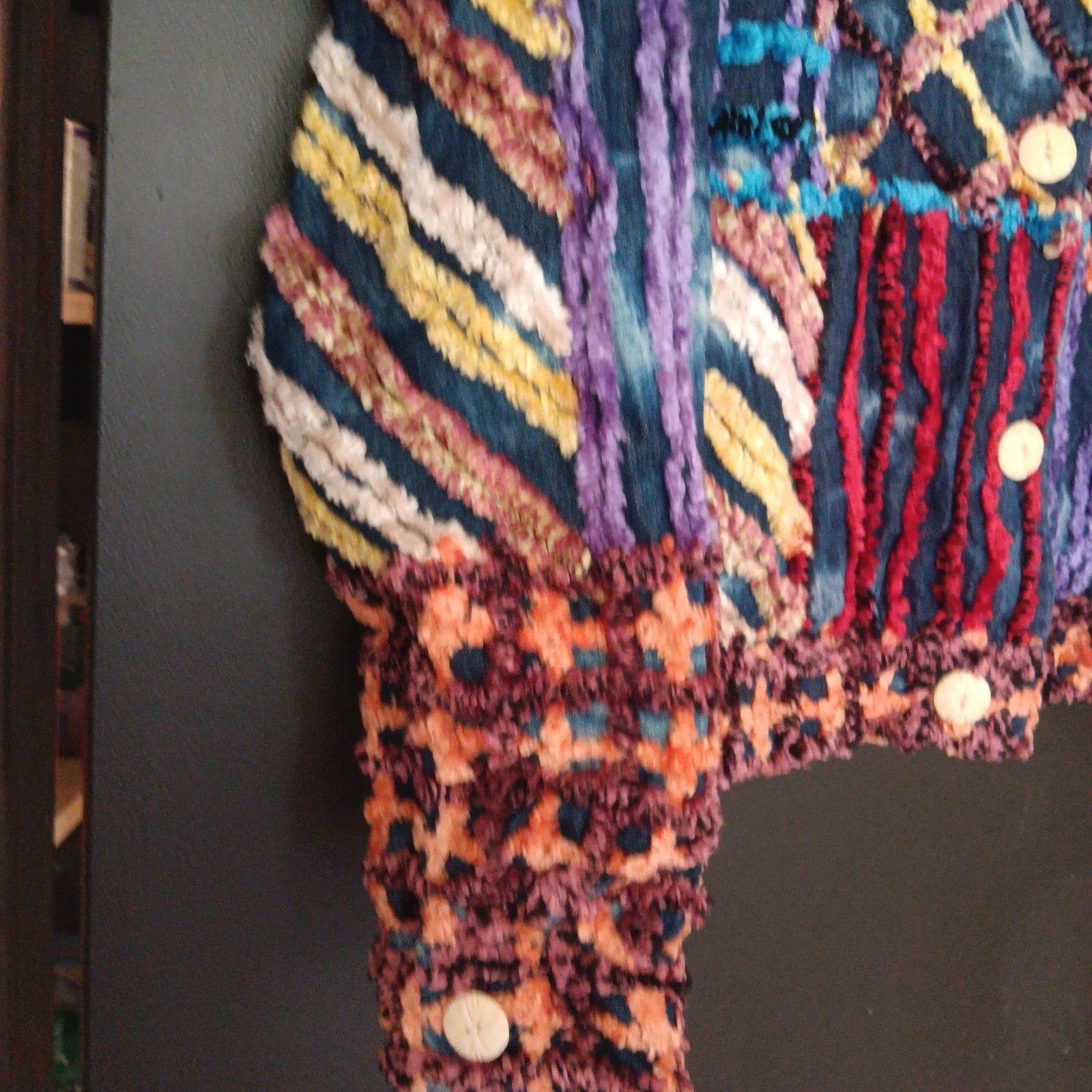 Vintage Chenille Patchwork Boho Jacket Women’s SZ S Art To Wear Sandy Starkman