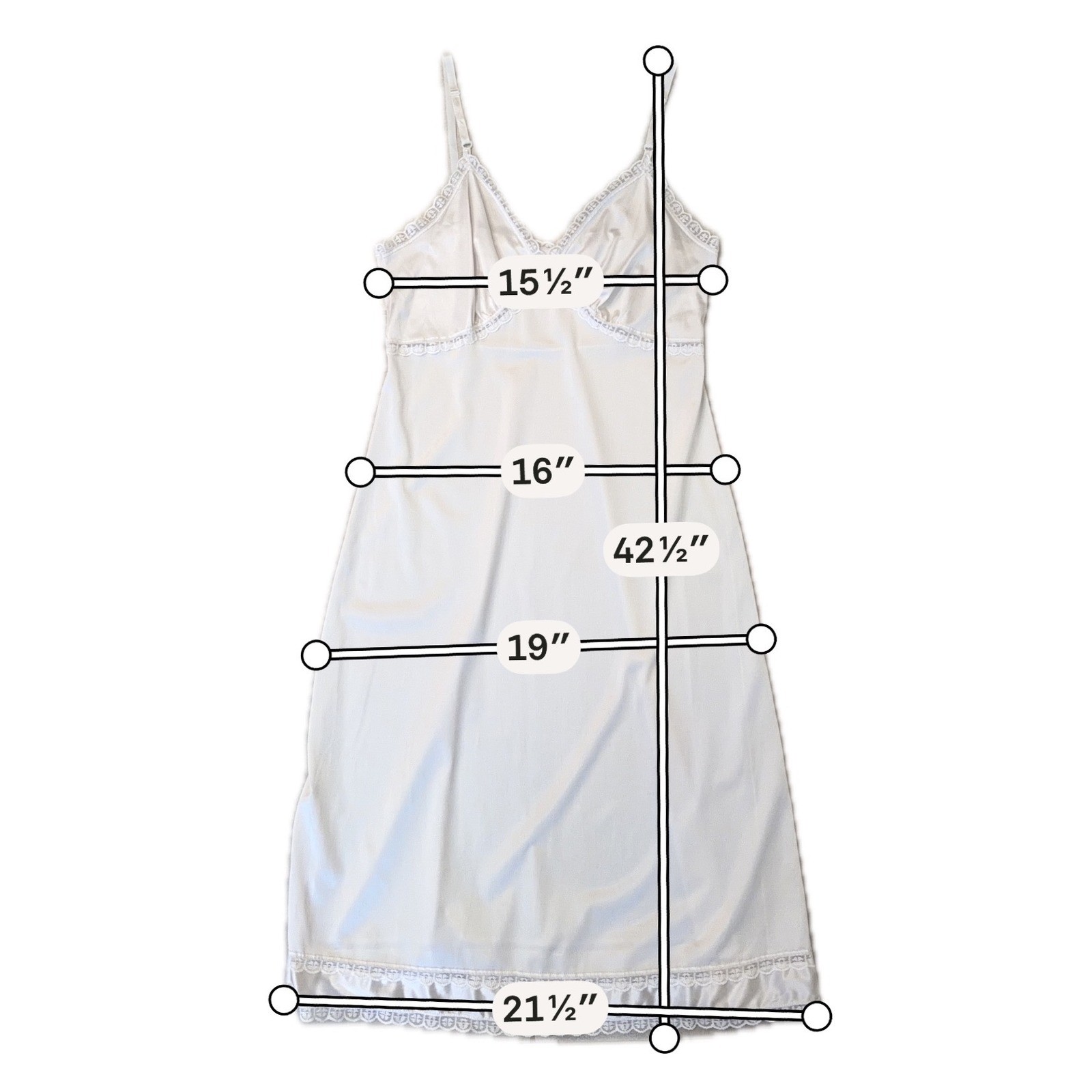 Sears Vintage White Nylon Full Slip Dress Lace Trim Adj Straps Size 34 Coquette