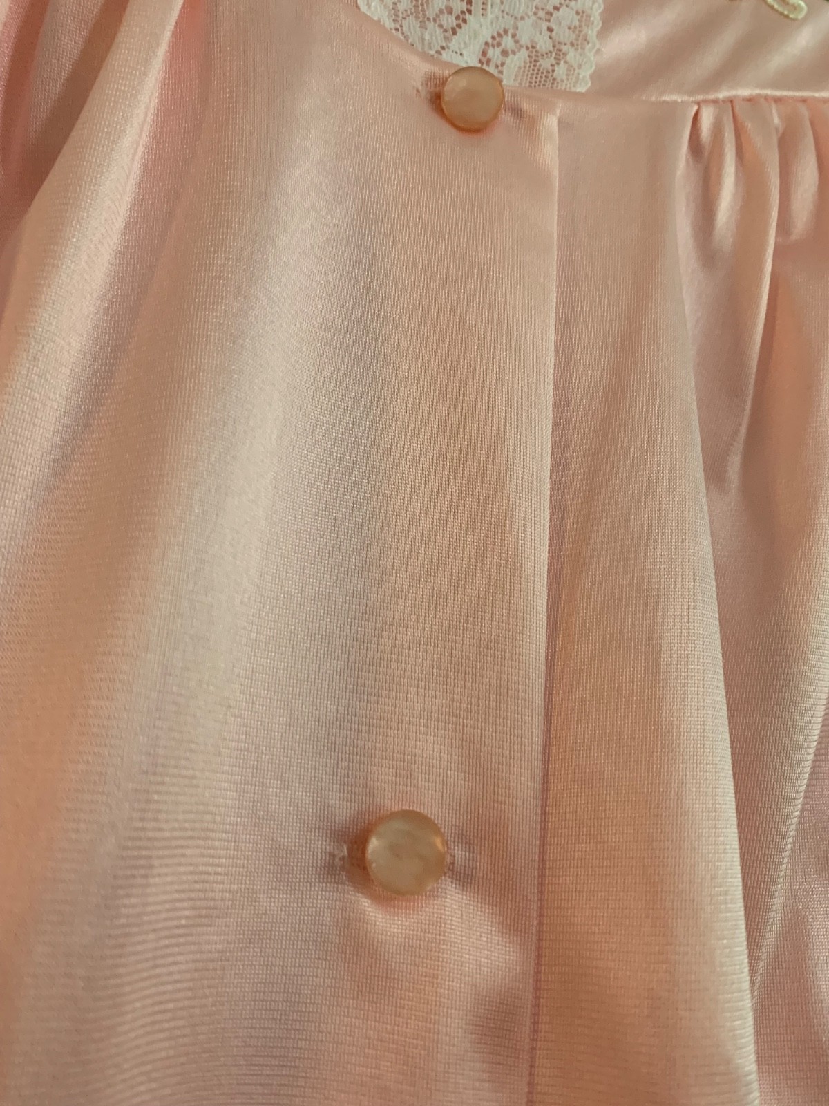 NWT Vintage Pink “Dixie Belle” Nylon Peignoir Robe w Lace Accents Maxi