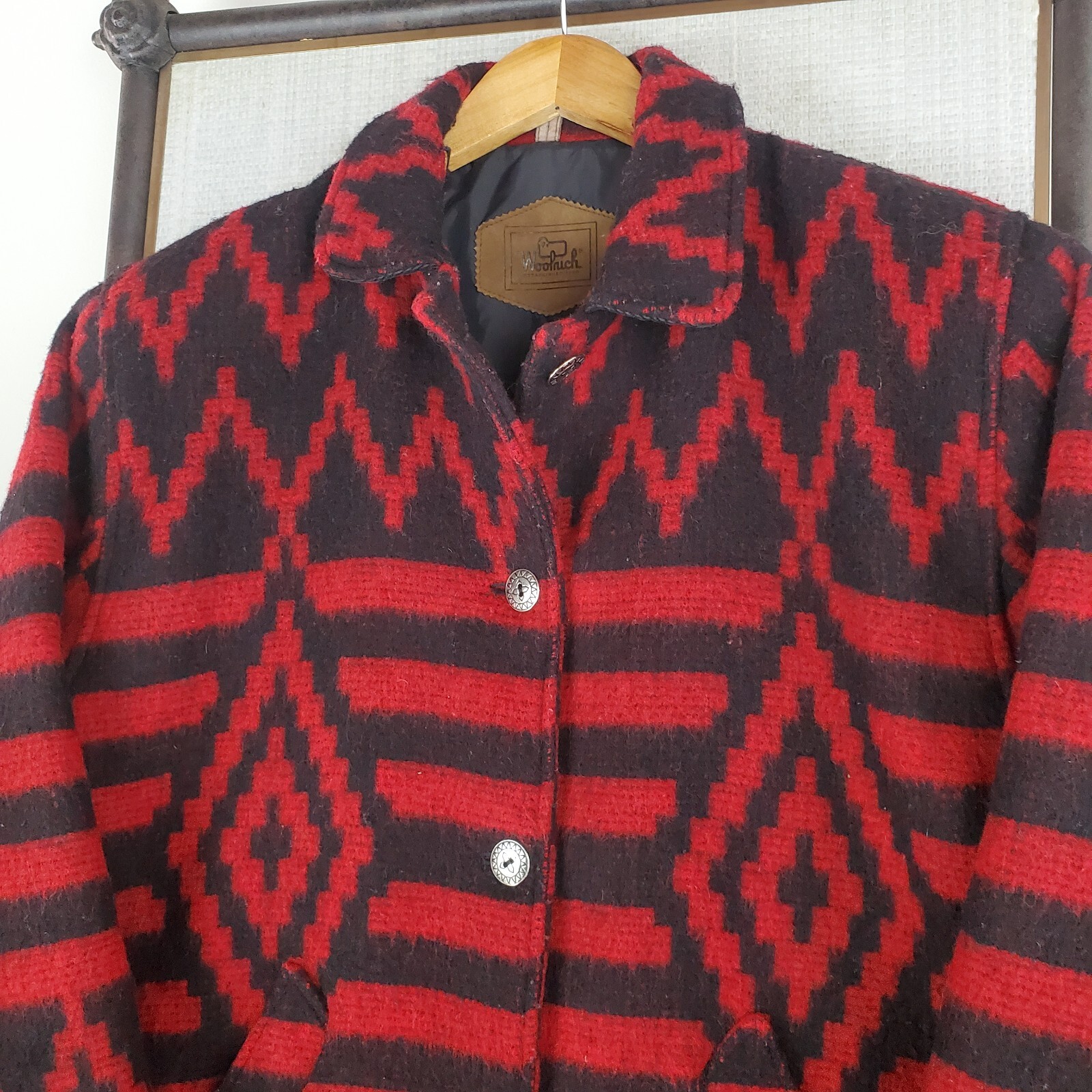 VTG WOOLRICH USA Size Small Womens Wool Aztec Southwest Chore Barn Jacket Coat