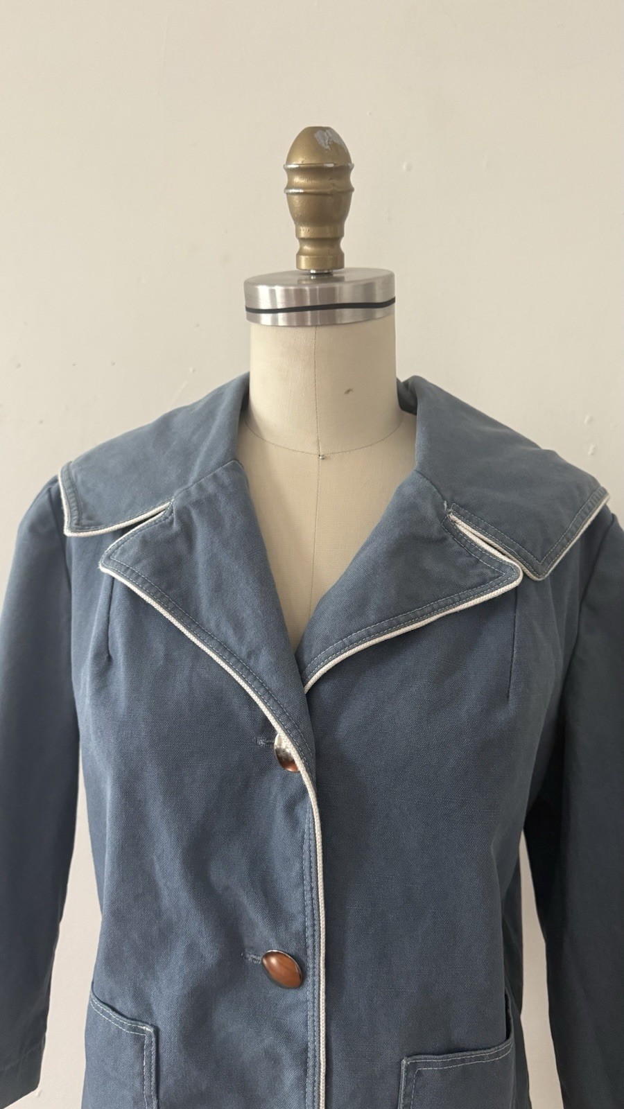 1950s Sailor Collar Cropped Jacket Dusty Blue Rayon Faille Nautical Sportswear