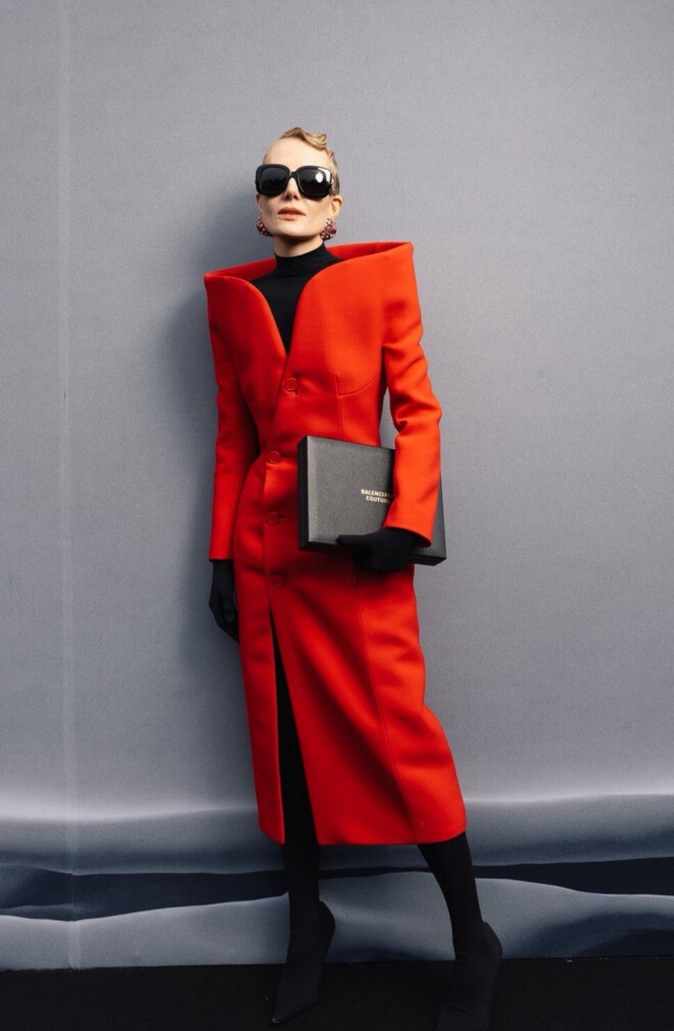 Runway Celebrity High Collar Red Long Coat Jacket M US6-8