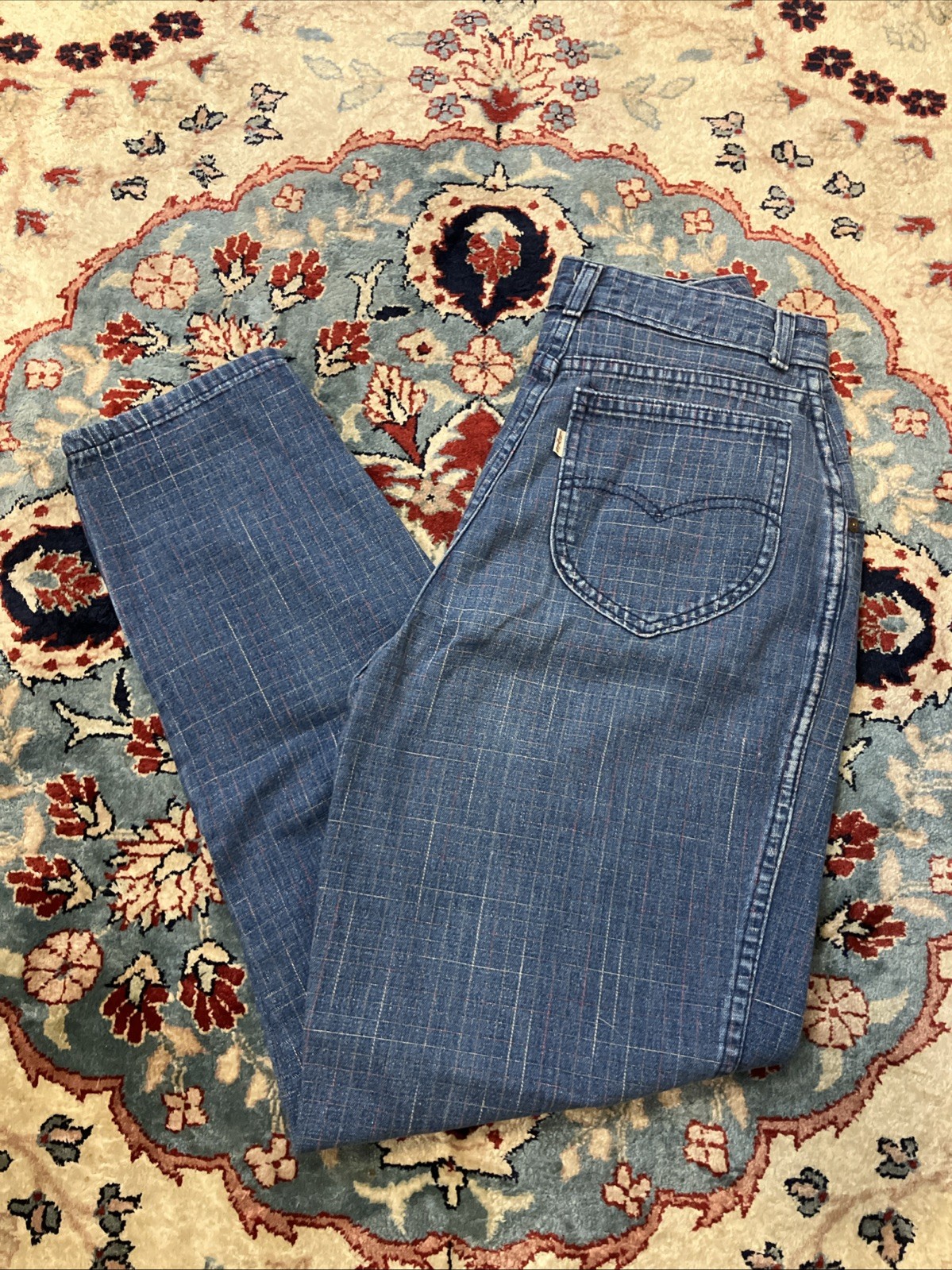 Vintage 80s Levi&rsquo;s Women&rsquo;s 25×28.5 Checkered Geometric Pattern Denim Jeans USA