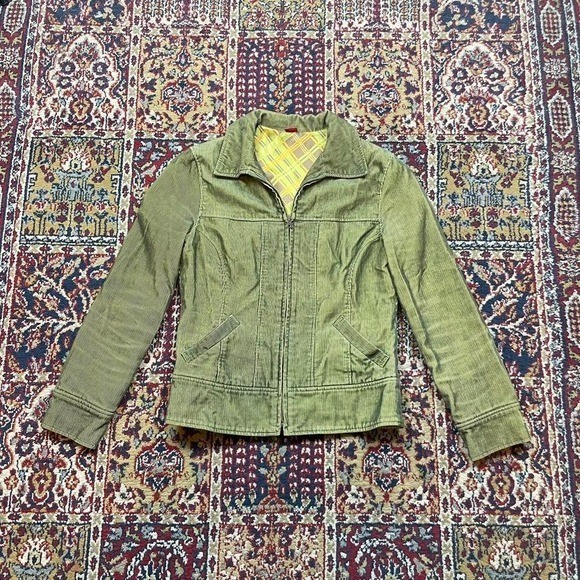 Rare vintage double standard clothing japan green corduroy zip designer jacket S