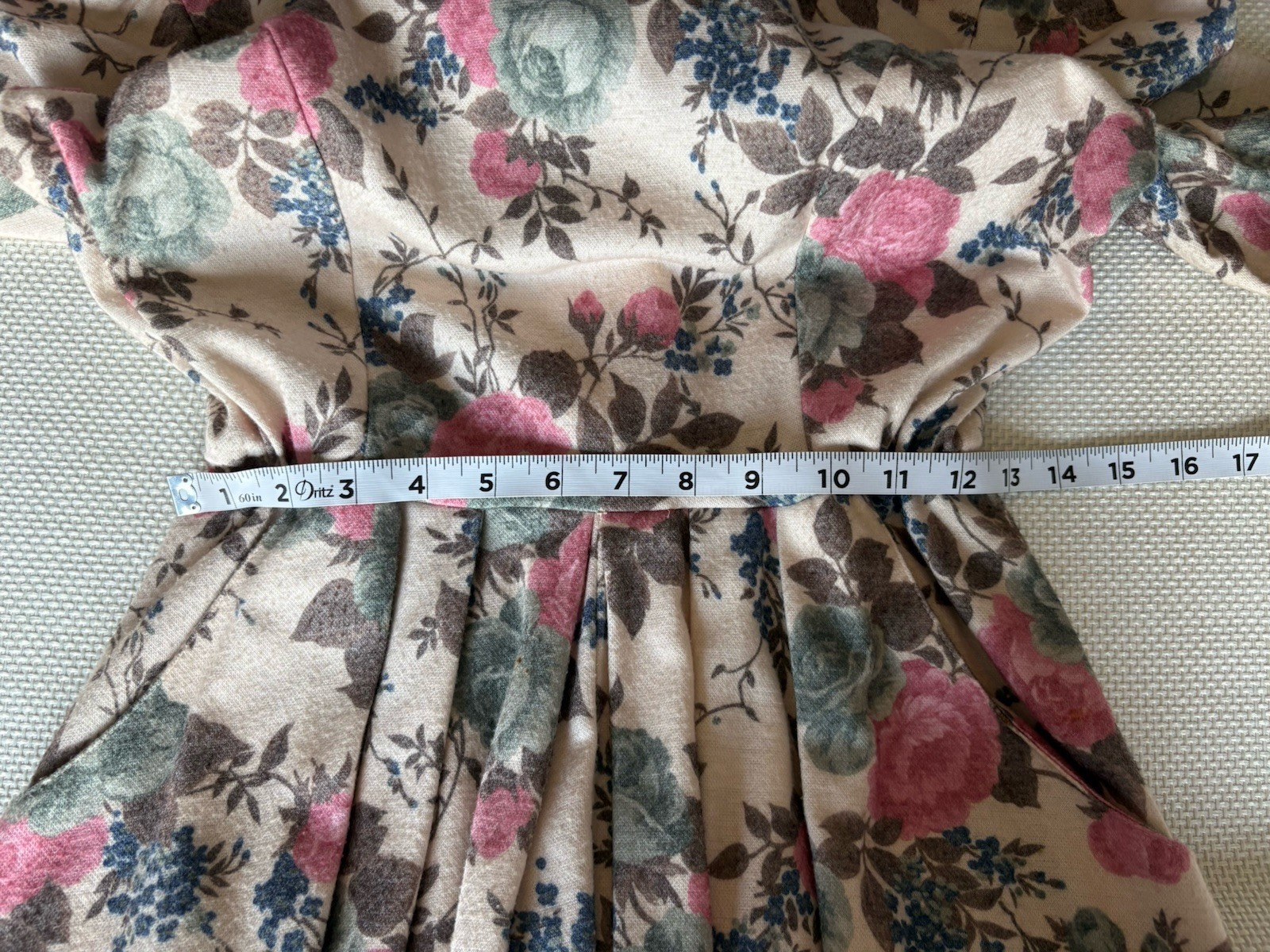 Stuart Alan Petites Size 8 Vintage Floral Dress Cottage Core Pockets Lace Collar