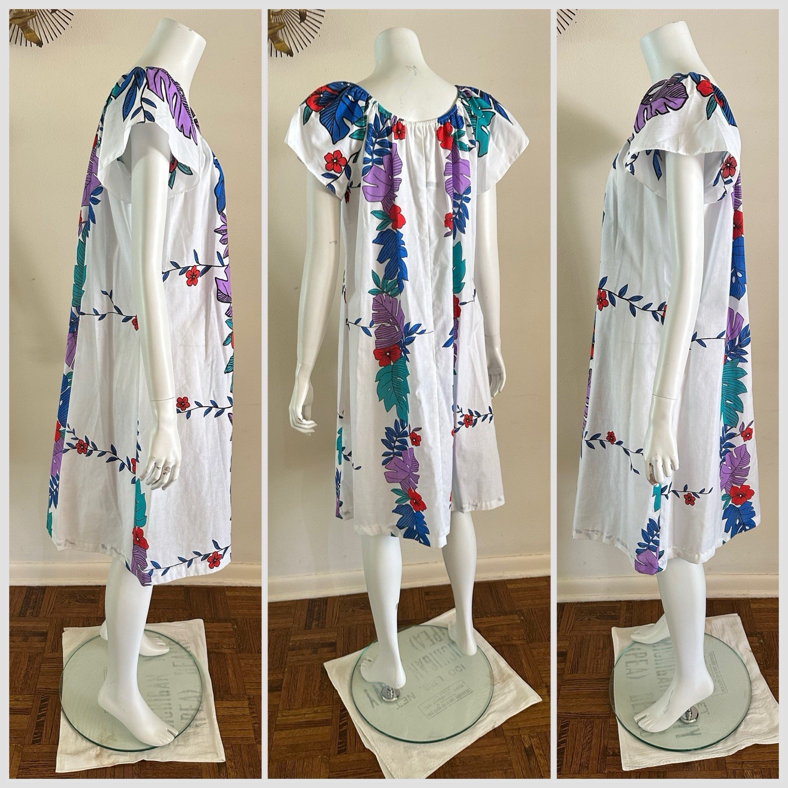 1980s Hilo Hattie Hawaiian Dress Monstera Floral Mumu Tropical Resort L 90s VTG