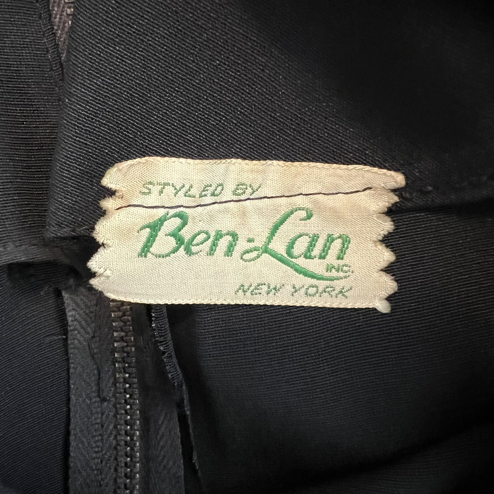 1940s Dress Solid Black Peplum Long Sleeve Knee Length Ben Lan Tag True Vintage