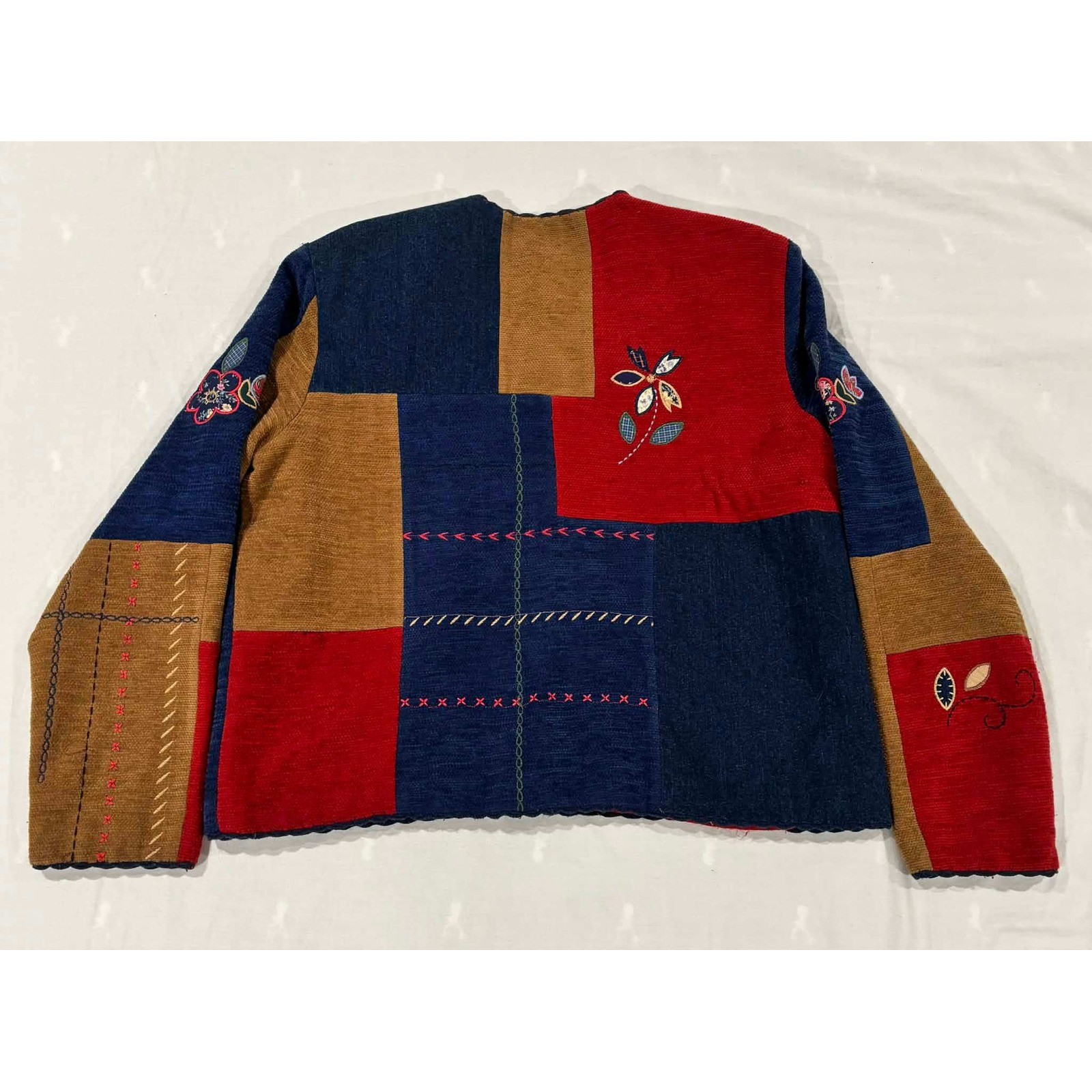 Koret City Blues Vintage Patchwork Embroidered Jacket Blue Red Tan Large